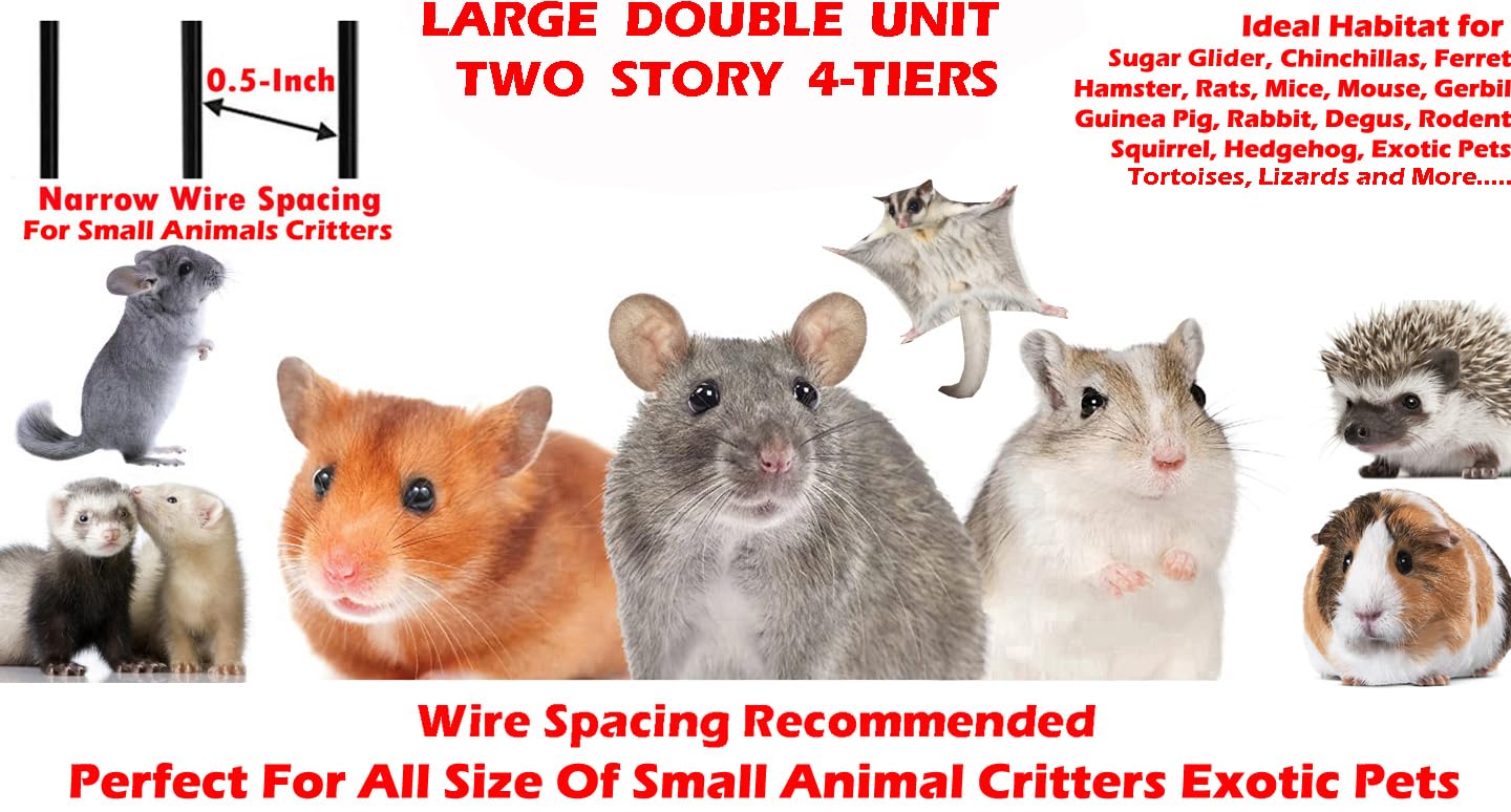 Large 2-Story 4-Tier Small Animal Cage with 1/2-Inch Bar Spacing - Secure Habitat for Ferrets, Chinchillas, Rats, Hamsters & Gerbils - Perfect for Playtime, Sleeping & Exercise in Home or Office