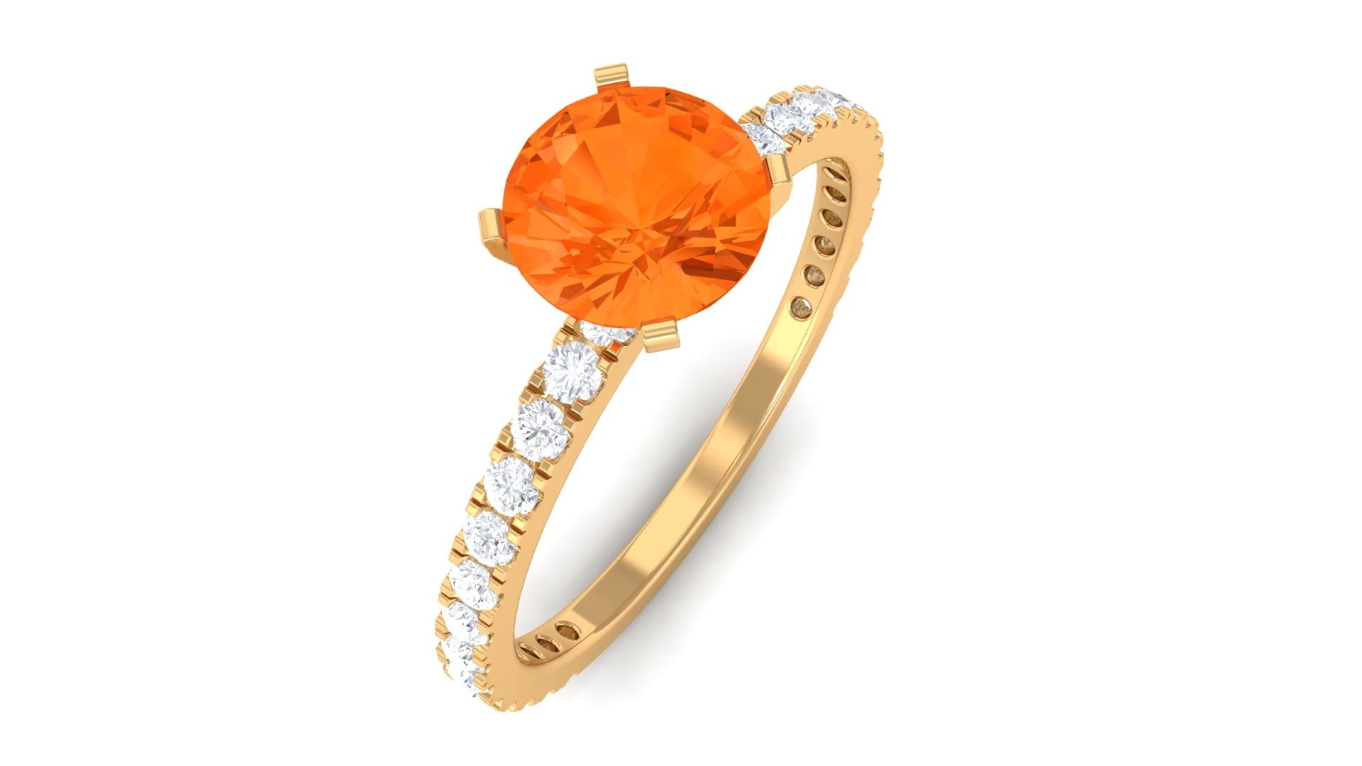 October Birthstone Fire Opal Solitaire Ring - 6mm Round Cut Genuine Fire Opal in 14K Solid Gold, Elegant Dainty Opal Jewelry for Women, Perfect Gift for Birthday, Anniversary & Special Occasions
