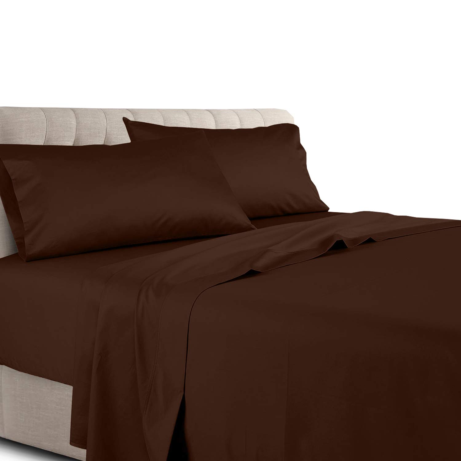 Royal Tradition 300 Thread Count 100% Cotton 4-Piece California King Sheet Set with Deep Pockets - Chocolate Brown - Ultra Soft Luxury Bedding for Hotel-Style Comfort in Master Bedrooms & Guest Rooms