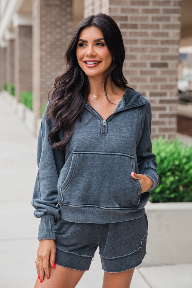 Learn As You Go Black Acid Washed Quarter Zip Pullover - Stylish & Comfortable for Outdoor Activities, Workouts & Casual Wear | FINAL SALE