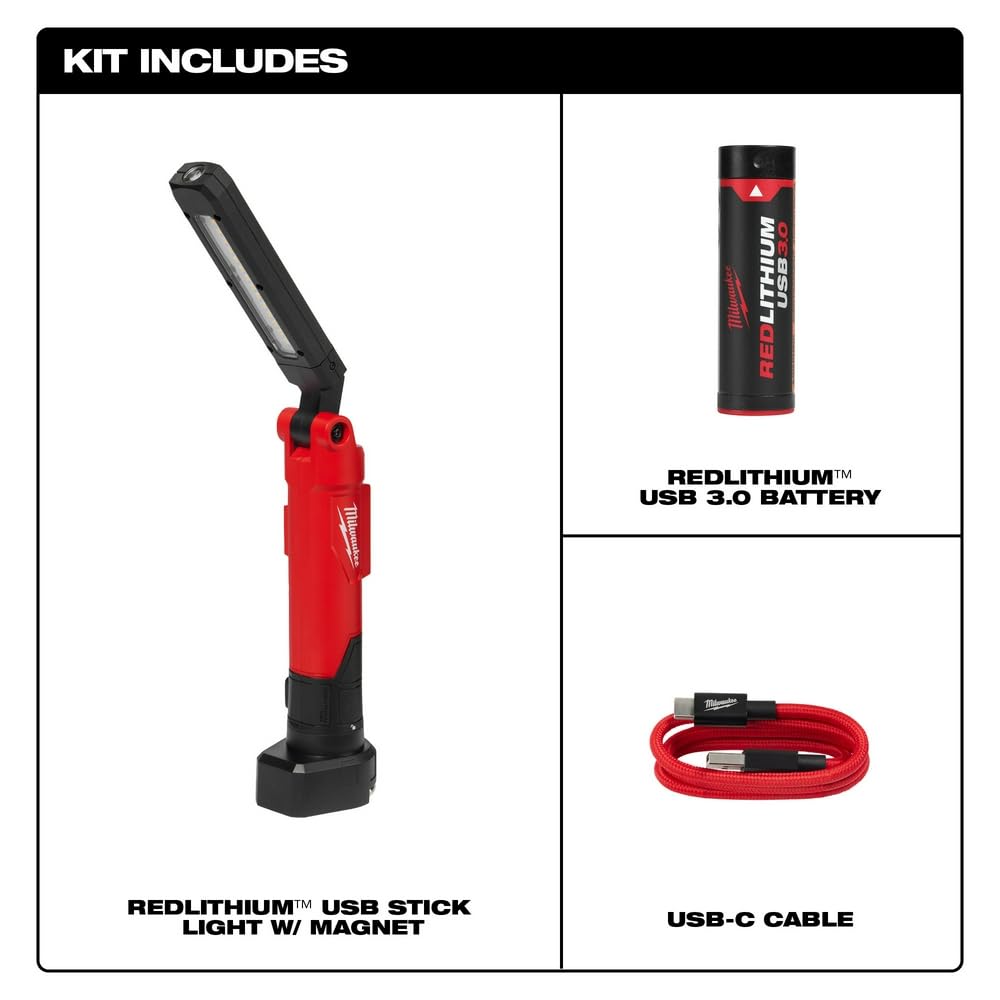 Milwaukee Electric Tool RedLithium USB Stick Light - Bright Portable Work Light for Construction, Automotive, and Emergency Use