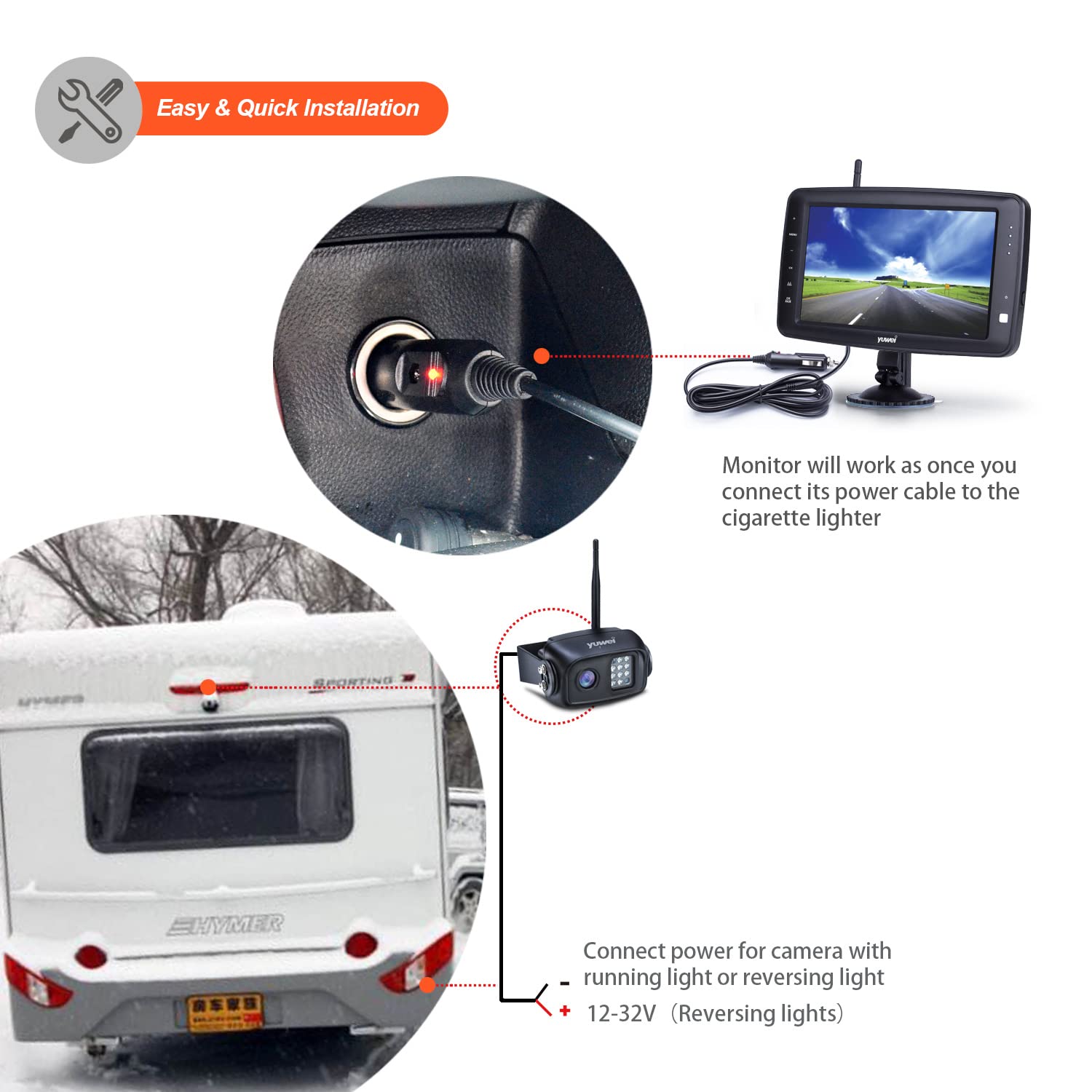 7-Inch Splitscreen Wireless Backup Camera System - Waterproof Rear View Camera with Night Vision, Supports 2nd Camera for Trailers, RVs, Trucks & Horse Trailers | Easy Parking & Reversing Safety