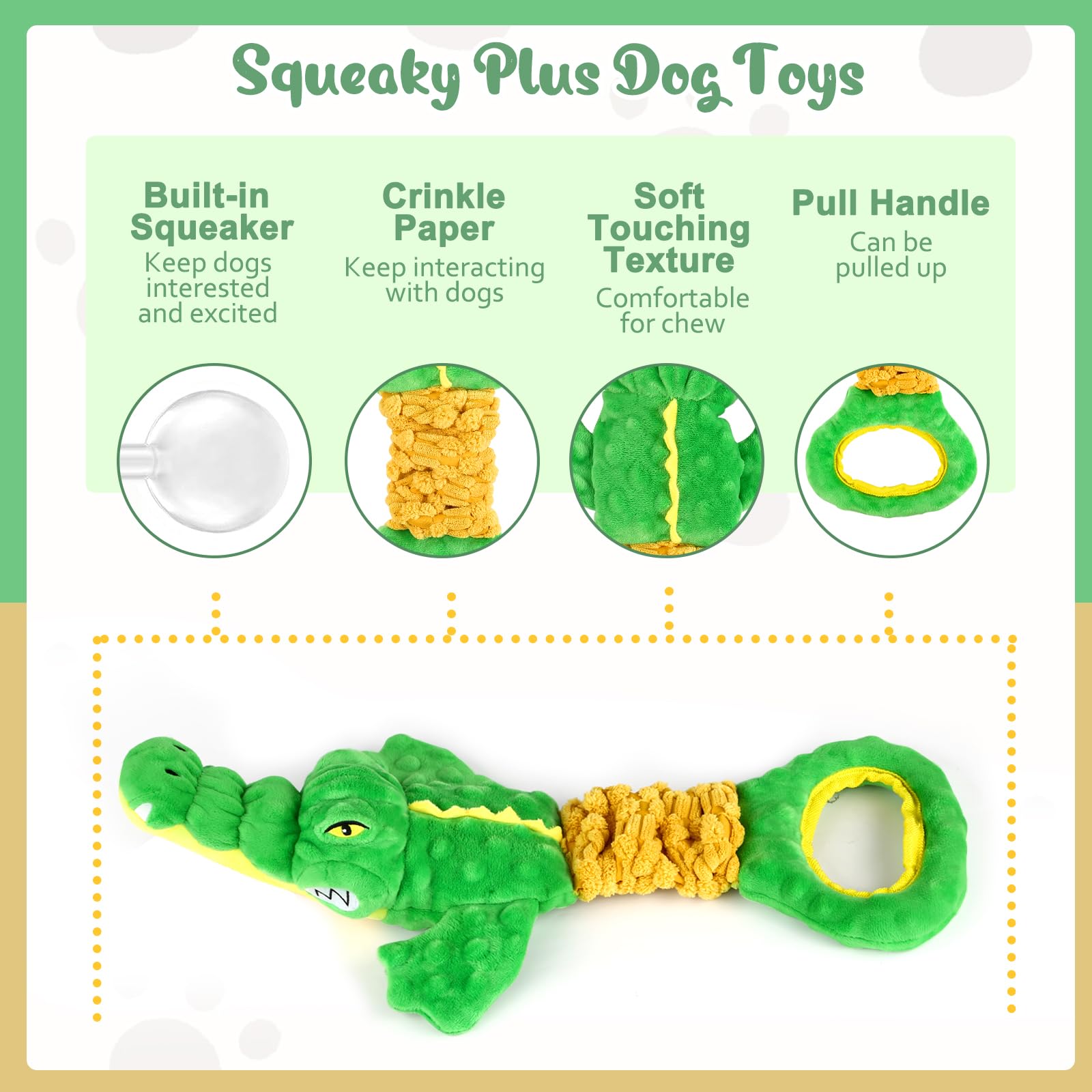 Durable Large Dog Toys - Plush Squeaky Chew Toy with Crinkle Paper & Tug Rope Handle | Interactive Puppy Toys for Small, Medium, Large Breed Dogs | Perfect for Indoor Play, Training & Bonding Time