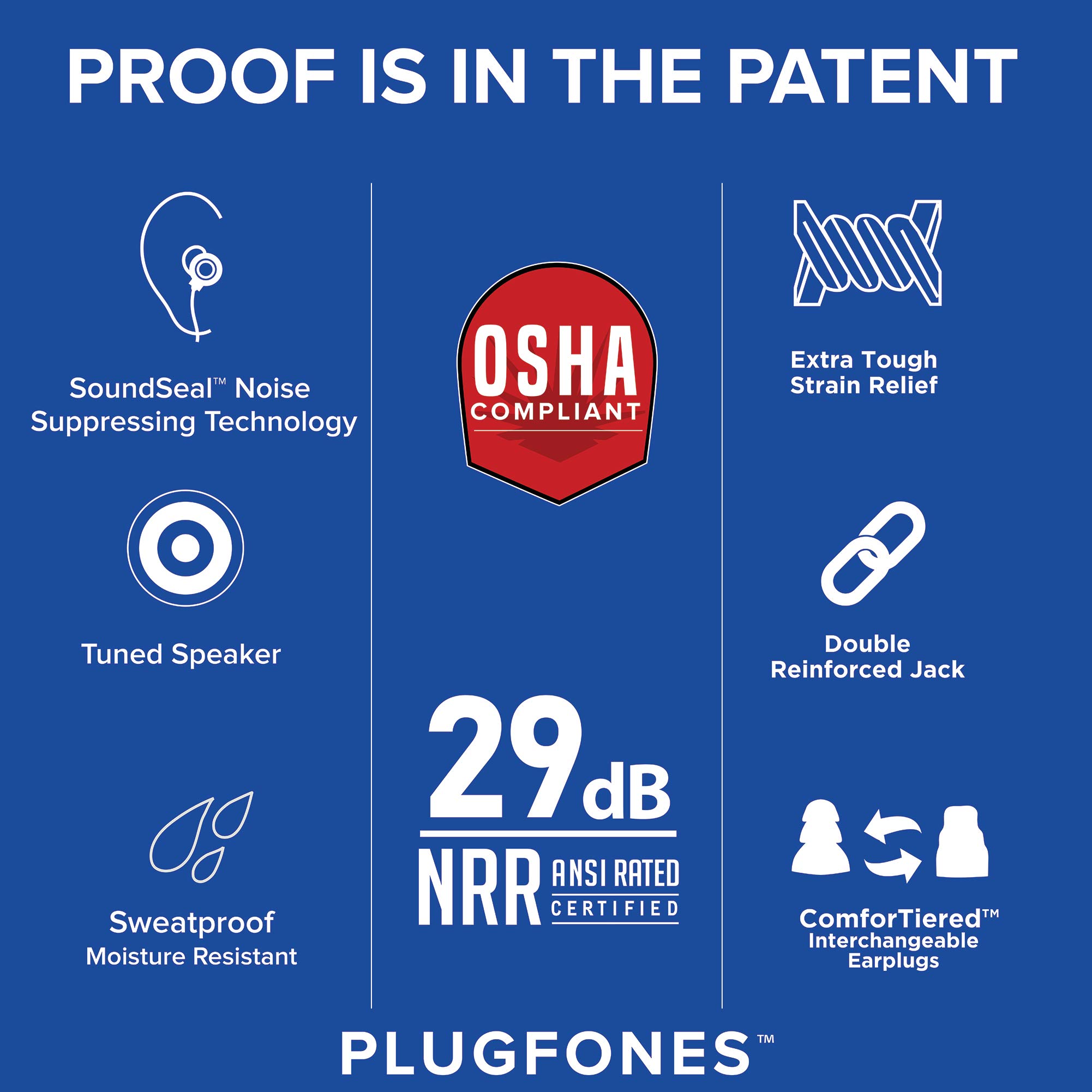 Plugfones Protector VL OSHA Compliant Noise Reduction Earplugs with High-Fidelity Audio - Blue & Yellow Safety Earbuds for Construction, Shooting Range & Industrial Work
