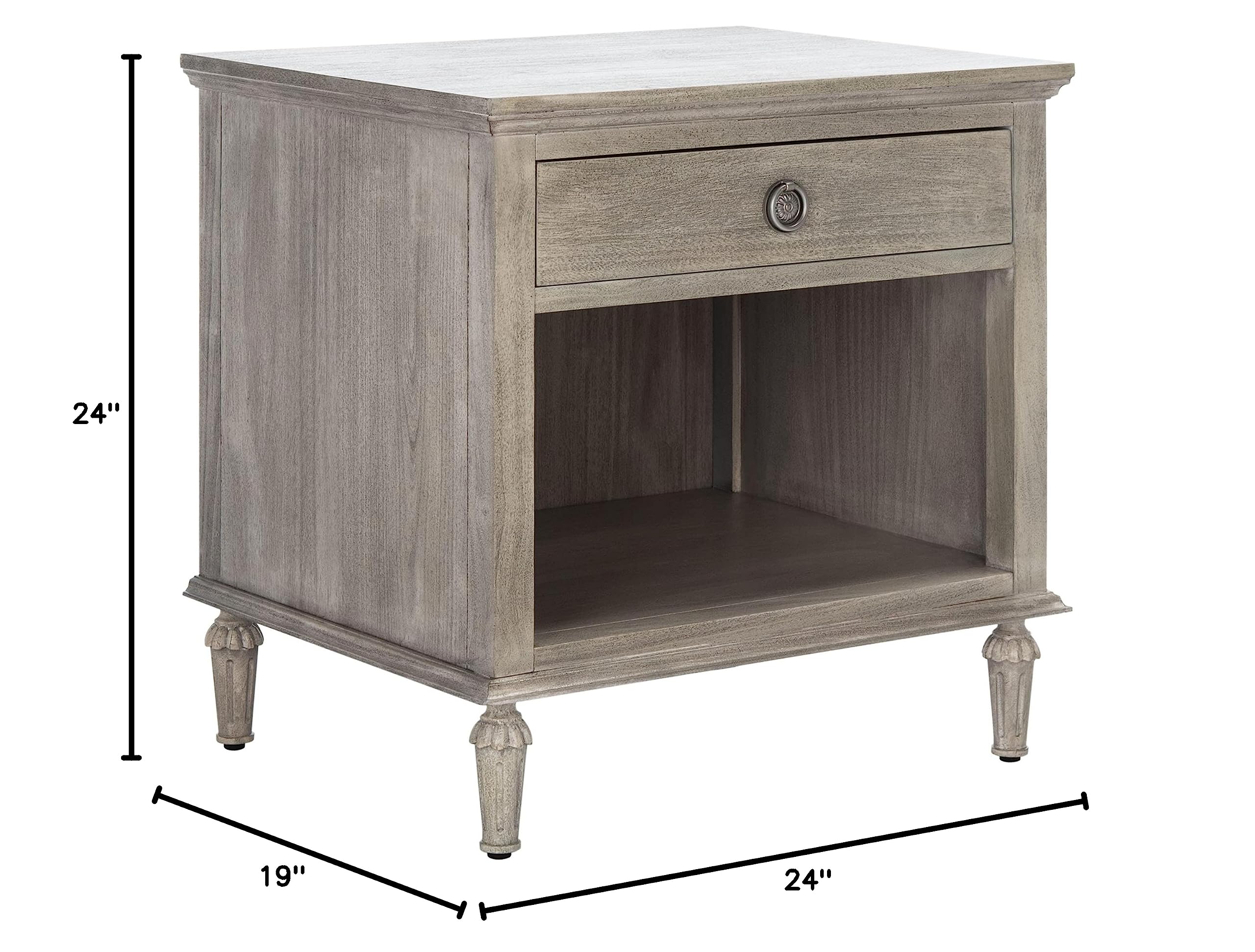 SAFAVIEH Couture Home Collection Lisabet Light Grey Wood Nightstand with 1 Drawer & 1 Shelf - Fully Assembled Bedside Table for Bedroom, Living Room, or Office