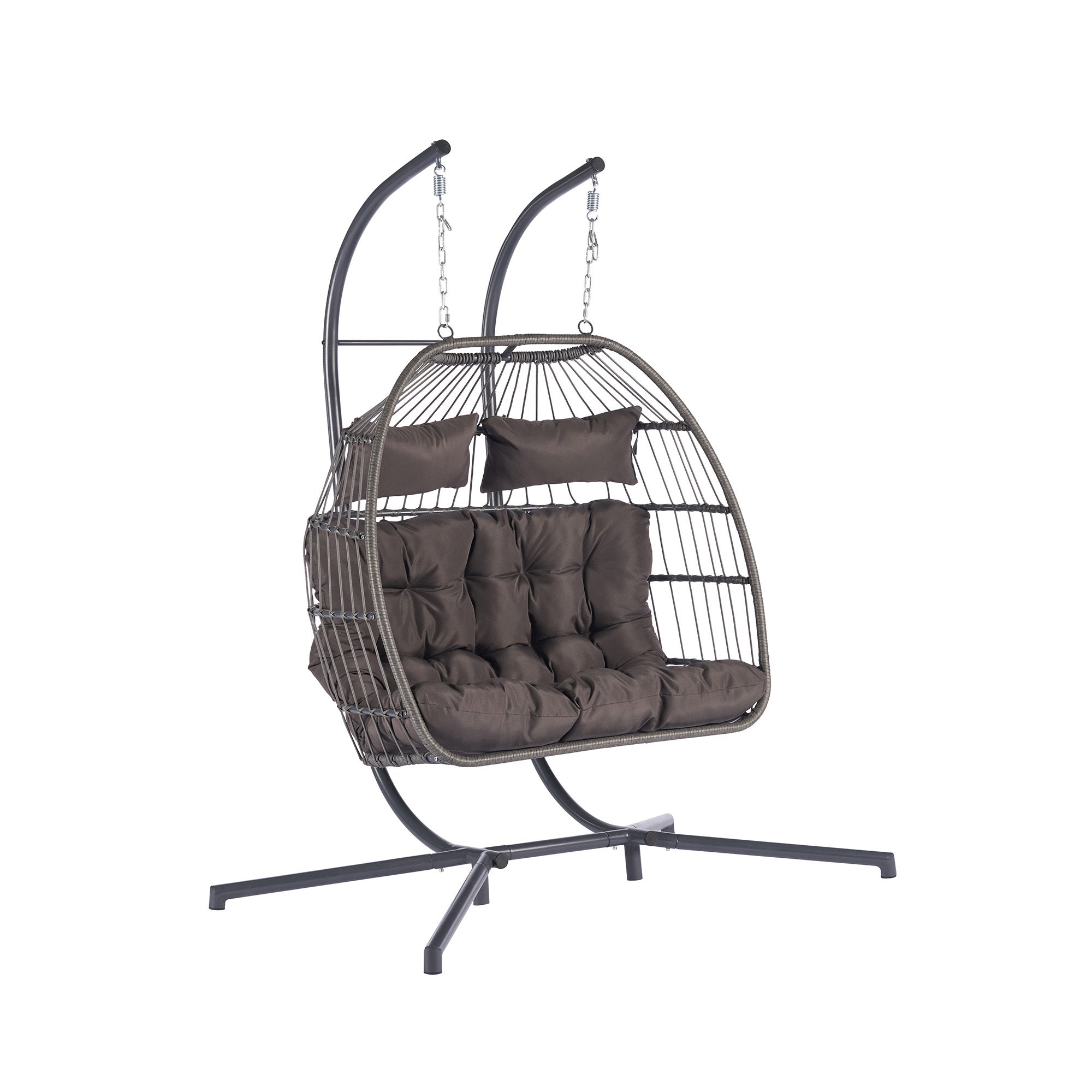 2 Person Outdoor Rattan Hanging Chair - Patio Wicker Egg Chair for Backyard, Garden, or Balcony Relaxation