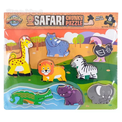 8 Piece Chunky Safari Animal Wooden Puzzle for Toddlers - Educational Jungle Themed Toy for Kids Learning & Playtime Fun