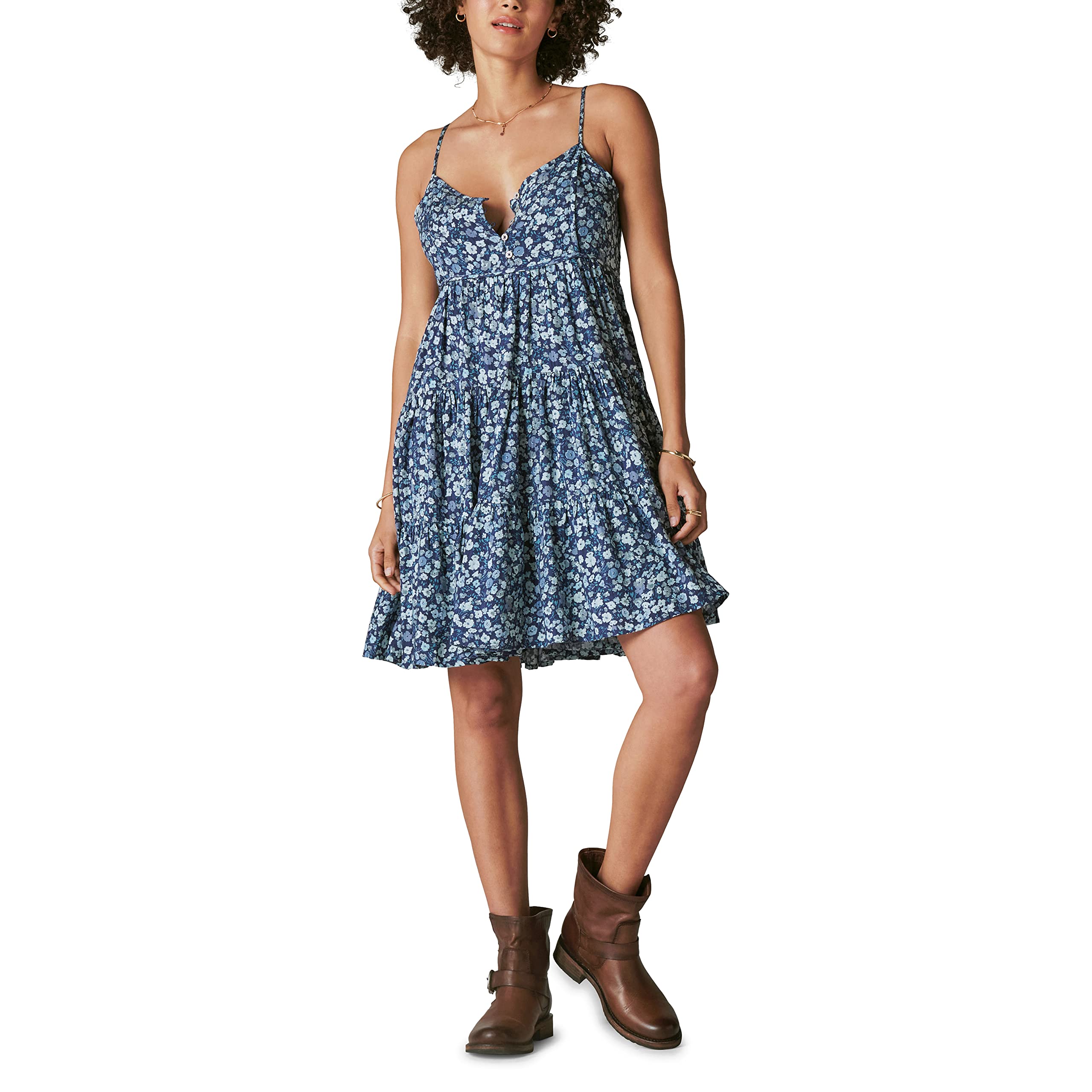 Lucky Brand Women's Printed Button Front Tiered Mini Dress - Floral Summer Casual Dress for Beach, Party & Date Night