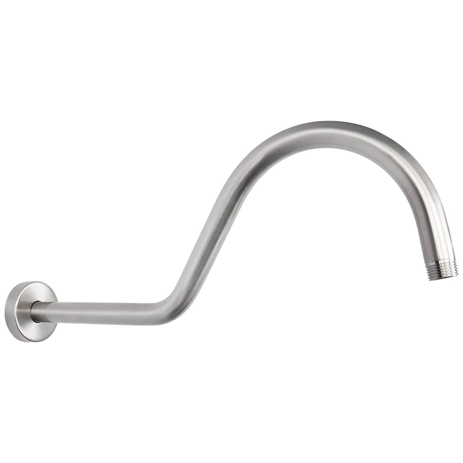 NearMoon S-Shaped High Arc Gooseneck Shower Extension Arm with Flange - 16 Inch Brushed Nickel Long Shower Extender Pipe for Rainfall Shower Head - Perfect Bathroom Accessory for Spa-Like Experience at Home