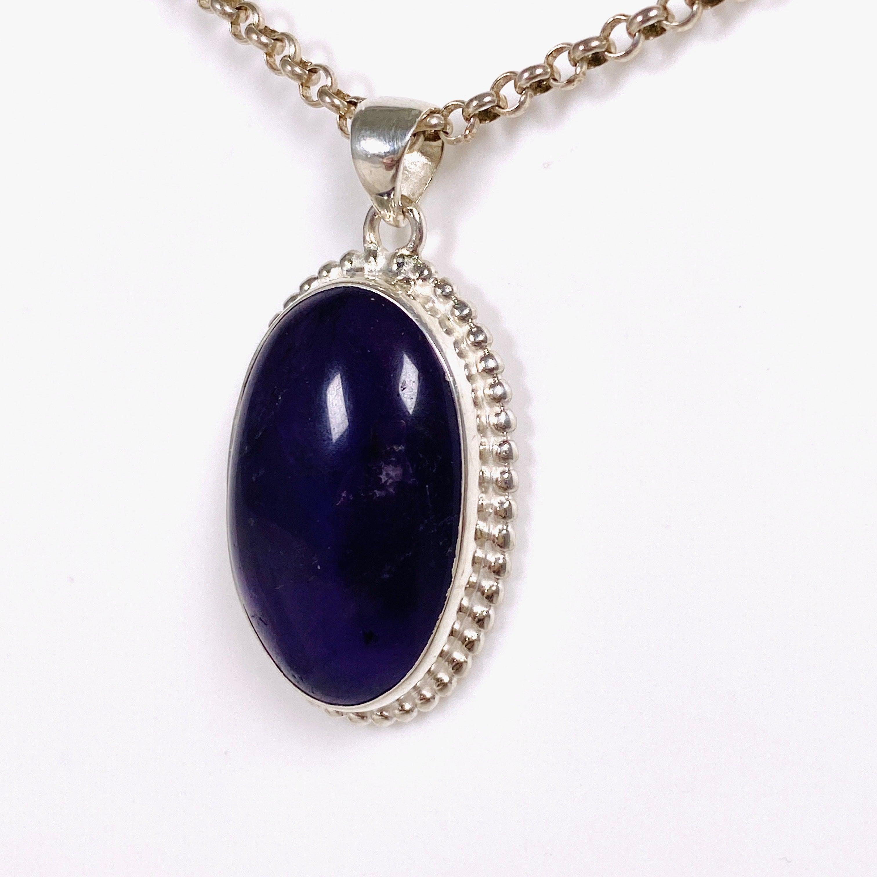 Amethyst Oval Pendant Necklace with Silver Detailing - Elegant Jewelry for Women, Perfect for Gifts, Parties & Everyday Wear | KPGJ3964