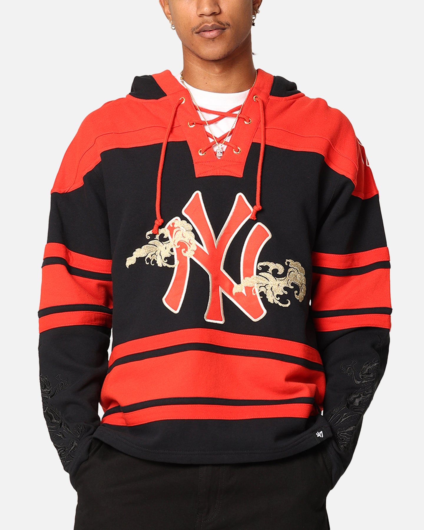 47 Brand New York Yankees 'Year Of The Dragon' Lacer Hoodie - Jet Black MLB Baseball Fan Apparel for Men & Women - Perfect for Game Day, Streetwear & Casual Outfits