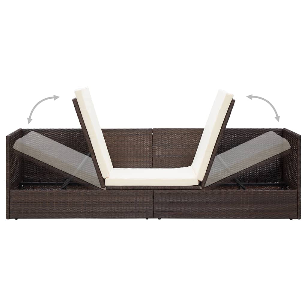 Brown Poly Rattan Patio Lounge Bed with Cushion & Pillows for Outdoor Relaxation