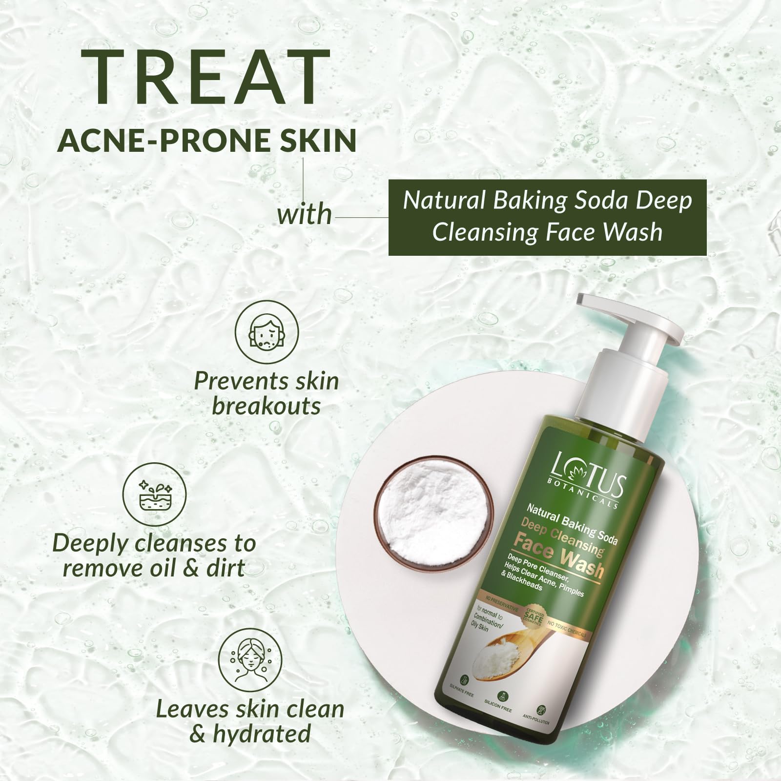 Lotus Botanicals Natural Baking Soda Deep Cleansing Face Wash 180ml - Gentle Exfoliating & Oil Control for Acne-Prone Skin - Perfect for Daily Skincare Routine & Travel