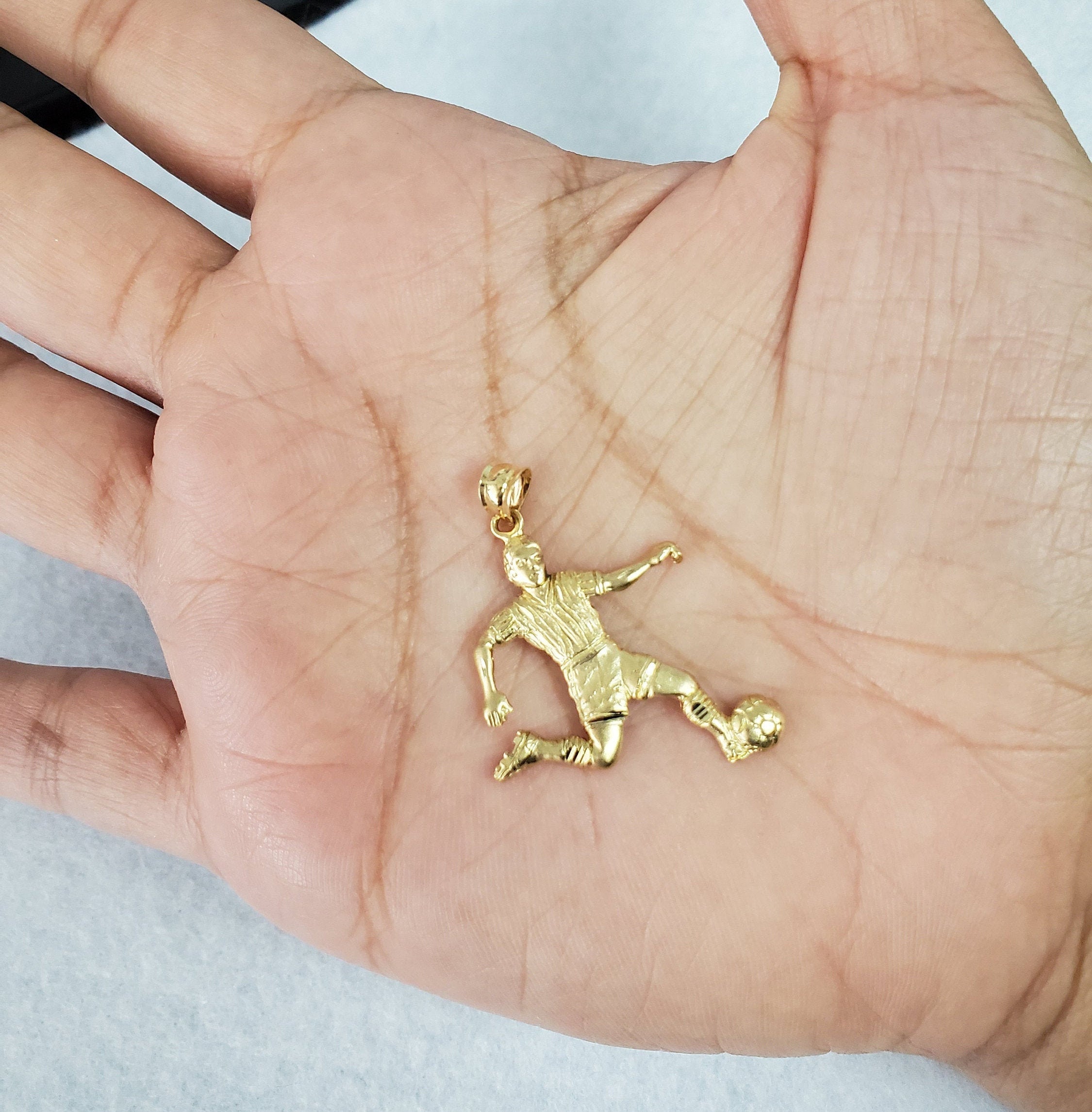 14K Yellow Gold Soccer Player Charm with Diamond Cuts - Perfect Gift for Football Fans & Jewelry Lovers | Game Day, Birthday, Anniversary & Special Occasions