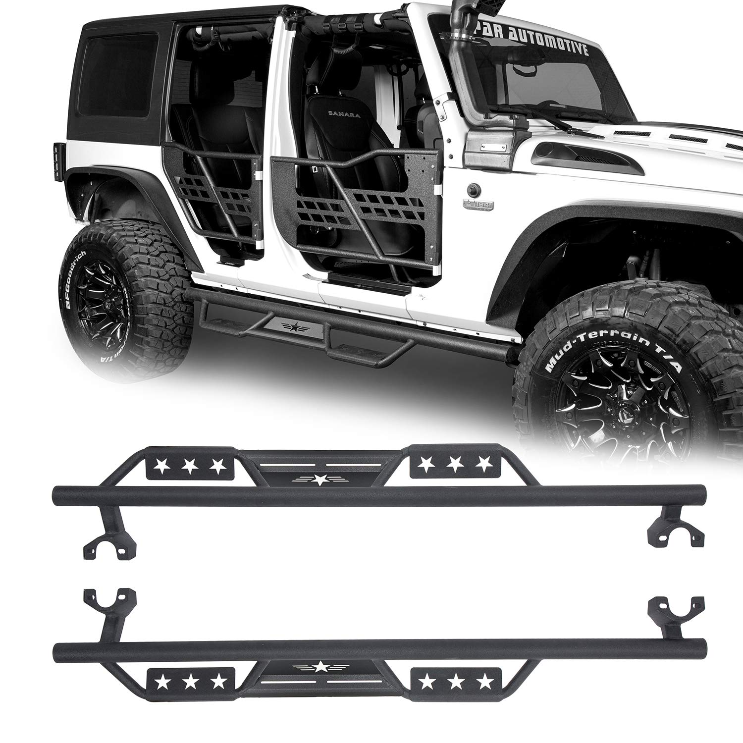 Wrangler JKU Wide Drop Side Step Running Board for Jeep Wrangler JK 4-Door Unlimited Sahara Rubicon Sport 2007-2018 - Heavy Duty Off-Road Nerf Bars for Enhanced Vehicle Access & Protection