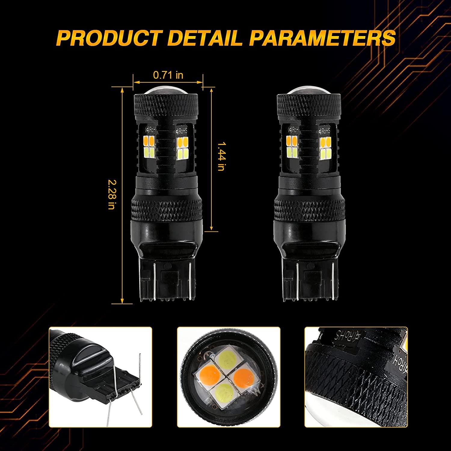 2016-2020 Toyota Tacoma 7443/T20 DRL & Turn Signal Light - Dual Color Switchback White & Amber LED Bulbs - Upgrade for Daytime Running Lights & Turn Signals