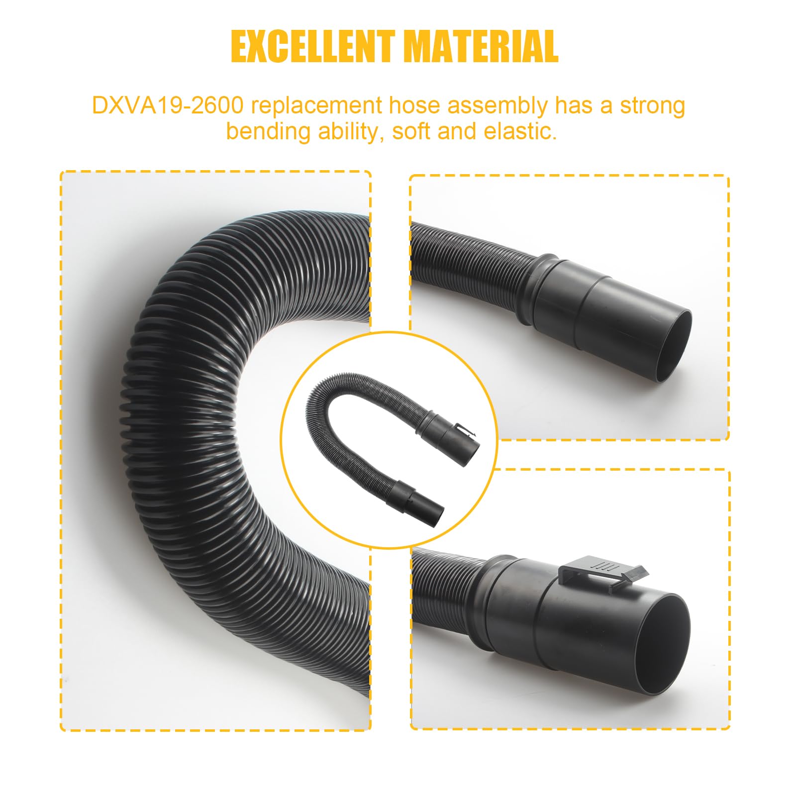 Dewalt DXV04T DXV05P DXV09P Replacement Vacuum Hose - Compatible with Wet Dry Vacuum Cleaners DXVA19-2600 - Perfect for Workshop, Garage and Home Cleaning