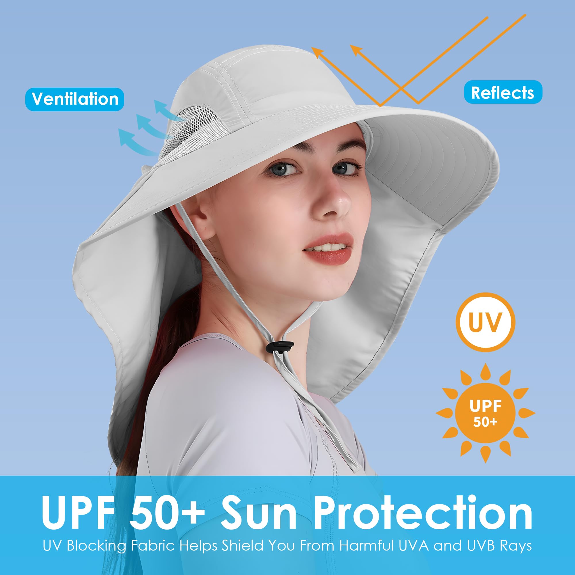 Women's UPF 50+ Sun Hat with Wide Brim - Foldable Waterproof Bucket Hat with Neck Flap for UV Protection - Perfect for Summer, Beach, Fishing, Hiking & Outdoor Activities