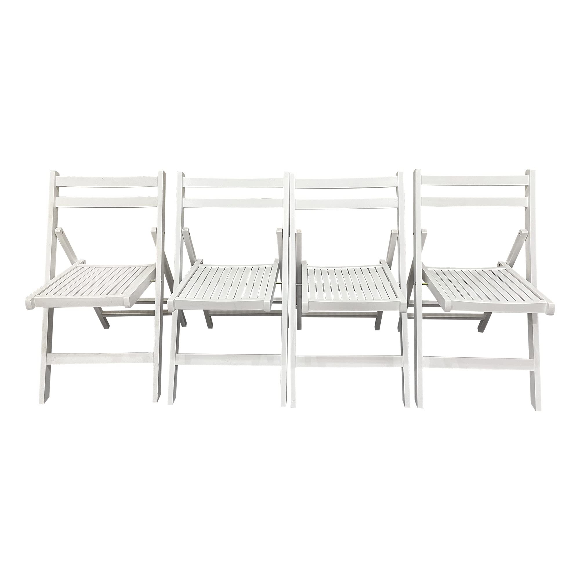 4 Pack Wood Folding Chairs - Portable Stackable Indoor Outdoor Chairs for Wedding, Party, Office, Picnic & Dining - White Commercial Grade Event Seating for Home, Restaurant and Garden Use