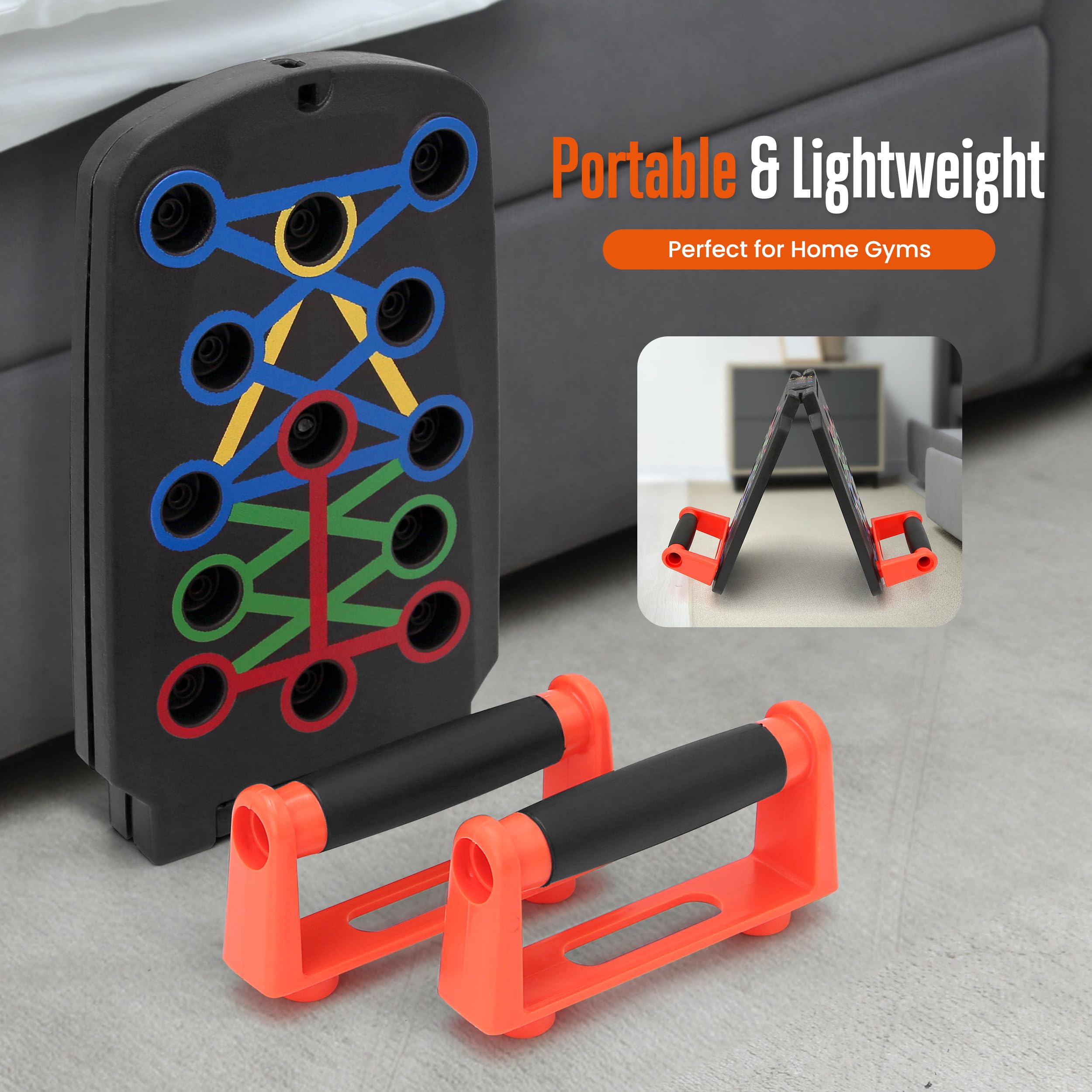 SQUATZ Portable Push Up Board with Resistance Bands, Pilates Rods & Fitness Mat - 5-Piece Workout Kit for Strength Training, Physical Therapy & Home Gym - Supports 661.4 lbs - Perfect for Travel, Office & Outdoor Fitness