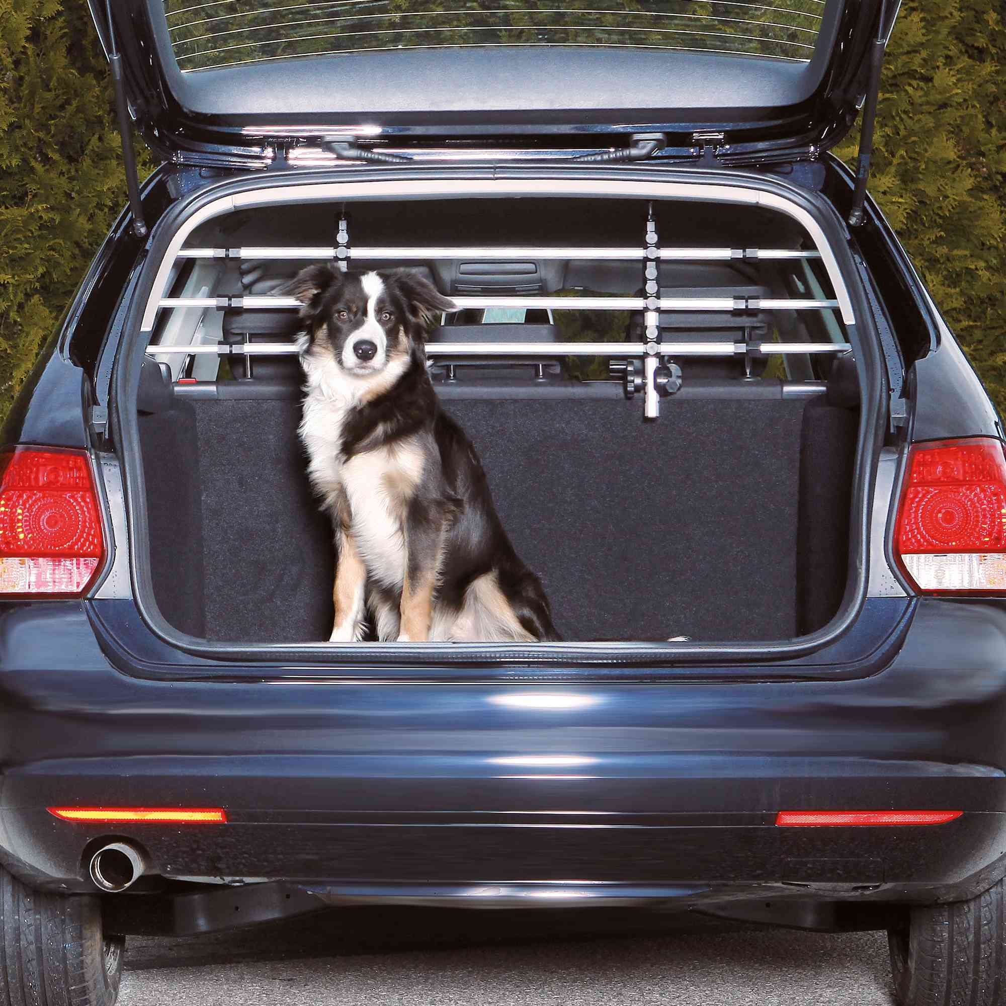 TRIXIE Adjustable Expandable Aluminum Pet Barrier for Cars & SUVs - Medium Size, Silver/Black - Perfect for Safe Dog Travel & Vehicle Protection