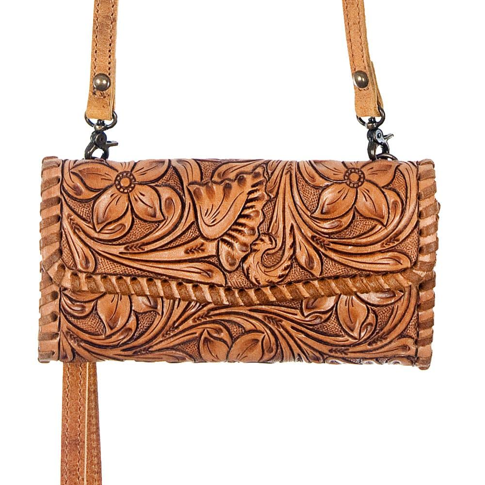 American Darling ADBG514BR Small Crossbody Hand Tooled Genuine Leather Women's Western Handbag Purse - Perfect for Casual Outings, Date Nights & Country-Themed Events