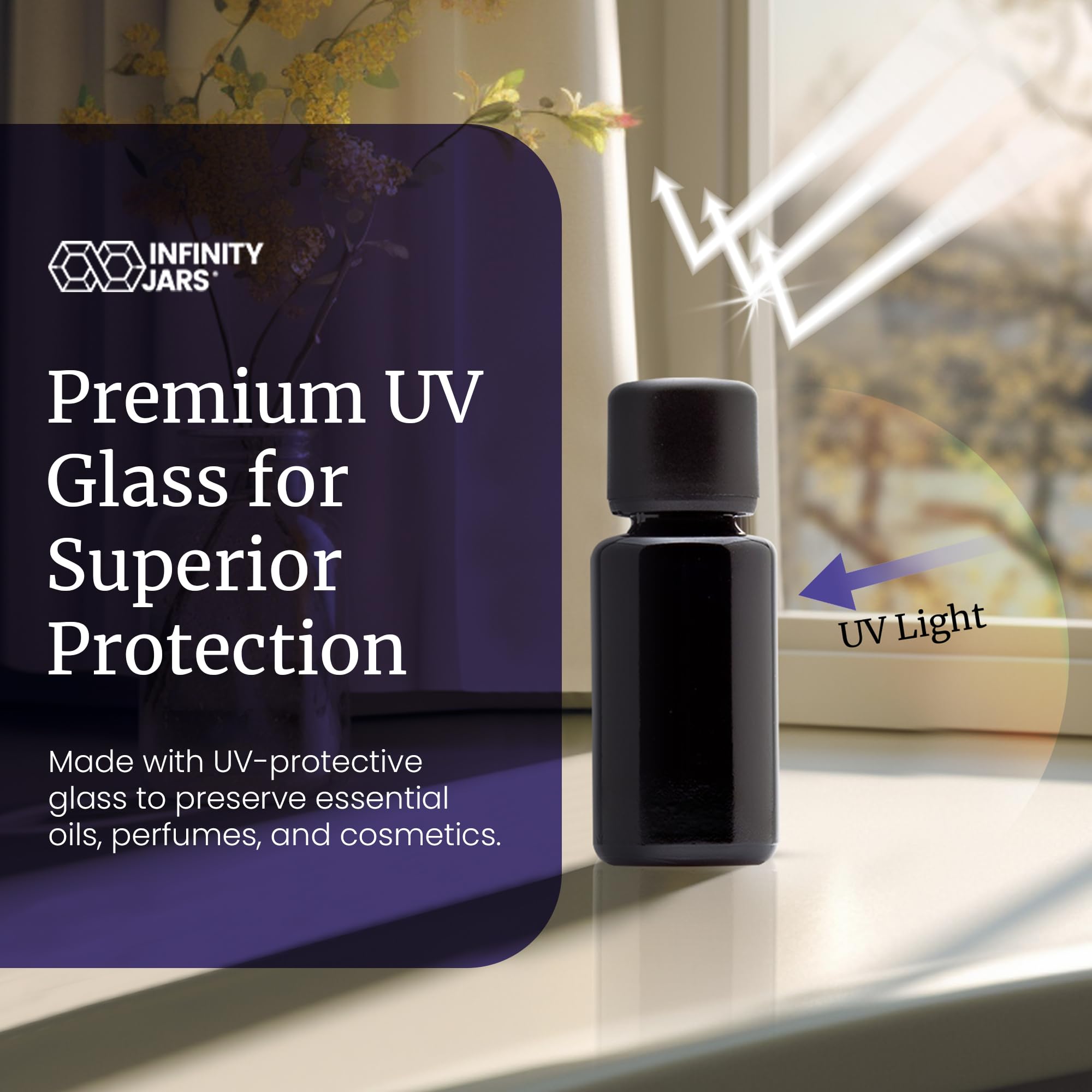 **Black UV Glass Airtight Bottles 20ml (3-Pack) – Infinity Jars for Essential Oils, Coffee, Spices & Perfumes | Leak-Proof, Refillable & Lightproof Storage – Perfect for Kitchen, Bathroom & Travel**