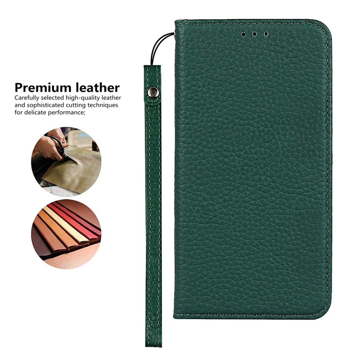 Genuine Leather iPhone 7 Plus/8 Plus Wallet Case with Magnetic Closure, Wrist Strap, Card Holder & Kickstand - Flip Cover Phone Case (Green) - Perfect for Business, Travel & Everyday Protection