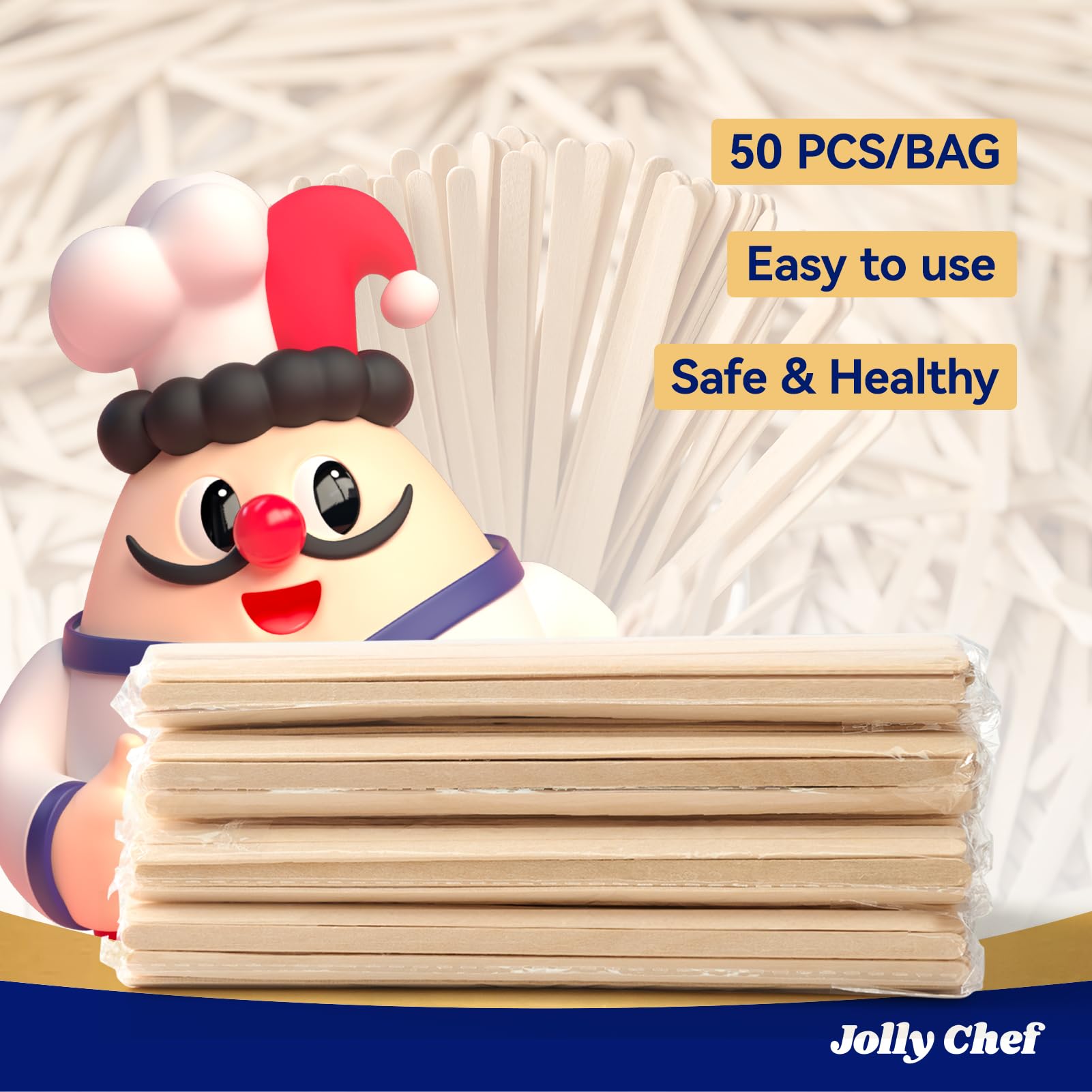 JOLLY CHEF 1000 Count Natural Birch Wood Coffee Stirrers - 7 Inch Eco-Friendly Stir Sticks for Coffee, Tea & Hot Beverages - Perfect for Home, Office & Cafes