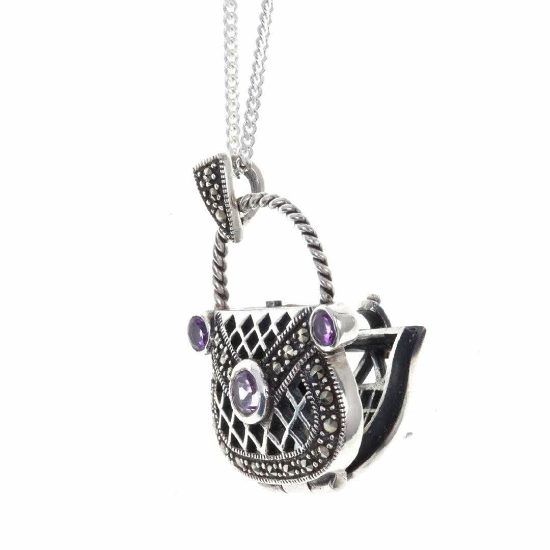 Elegant Amethyst Handbag Locket - Vintage Style Jewelry for Women | Perfect Gift for Birthday, Anniversary & Special Occasions