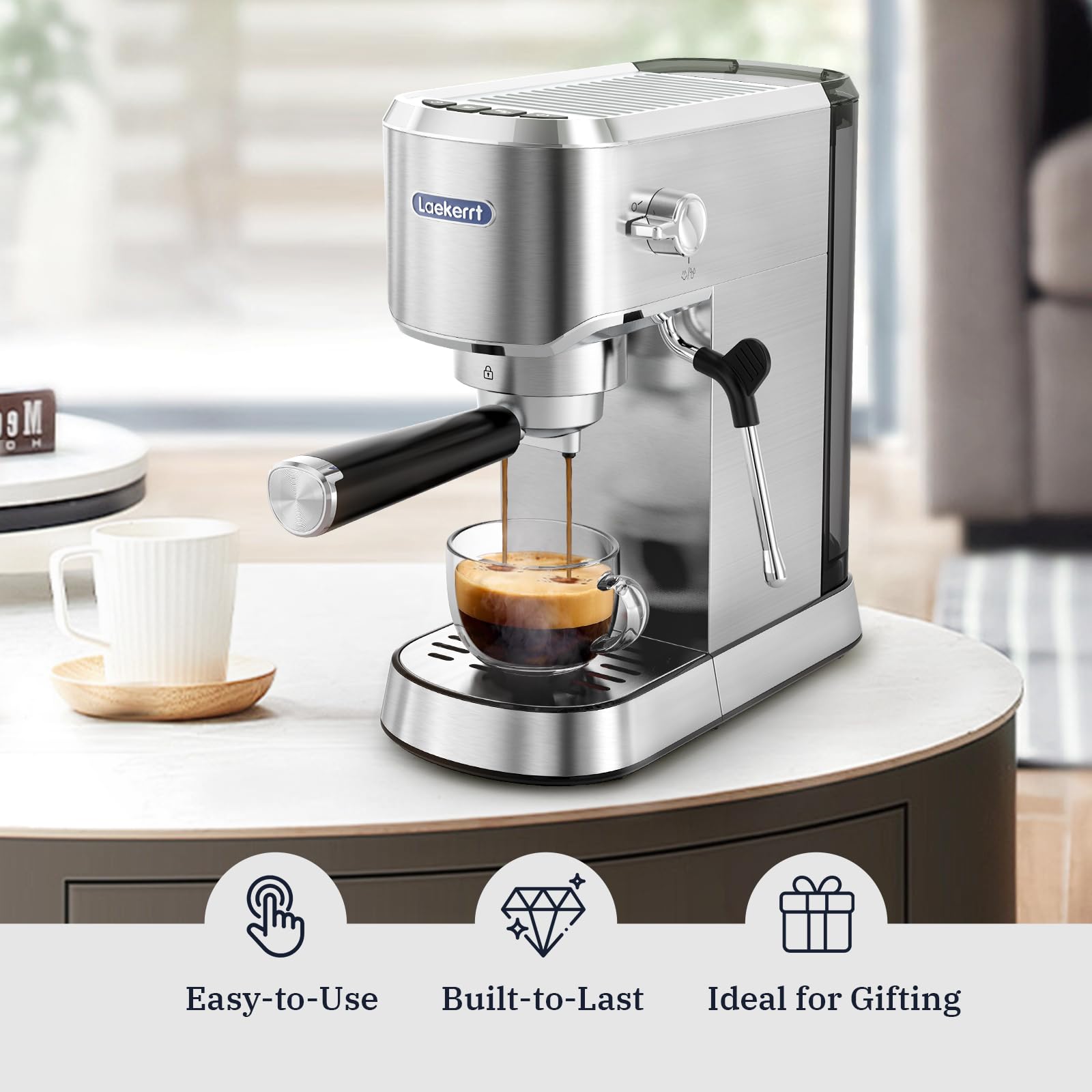 Premium 20 Bar Espresso Coffee Machine with Milk Frother - Compact Stainless Steel Coffee Maker for Cappuccino & Latte - 34oz Removable Water Tank - Perfect for Home, Office, and Small Cafes