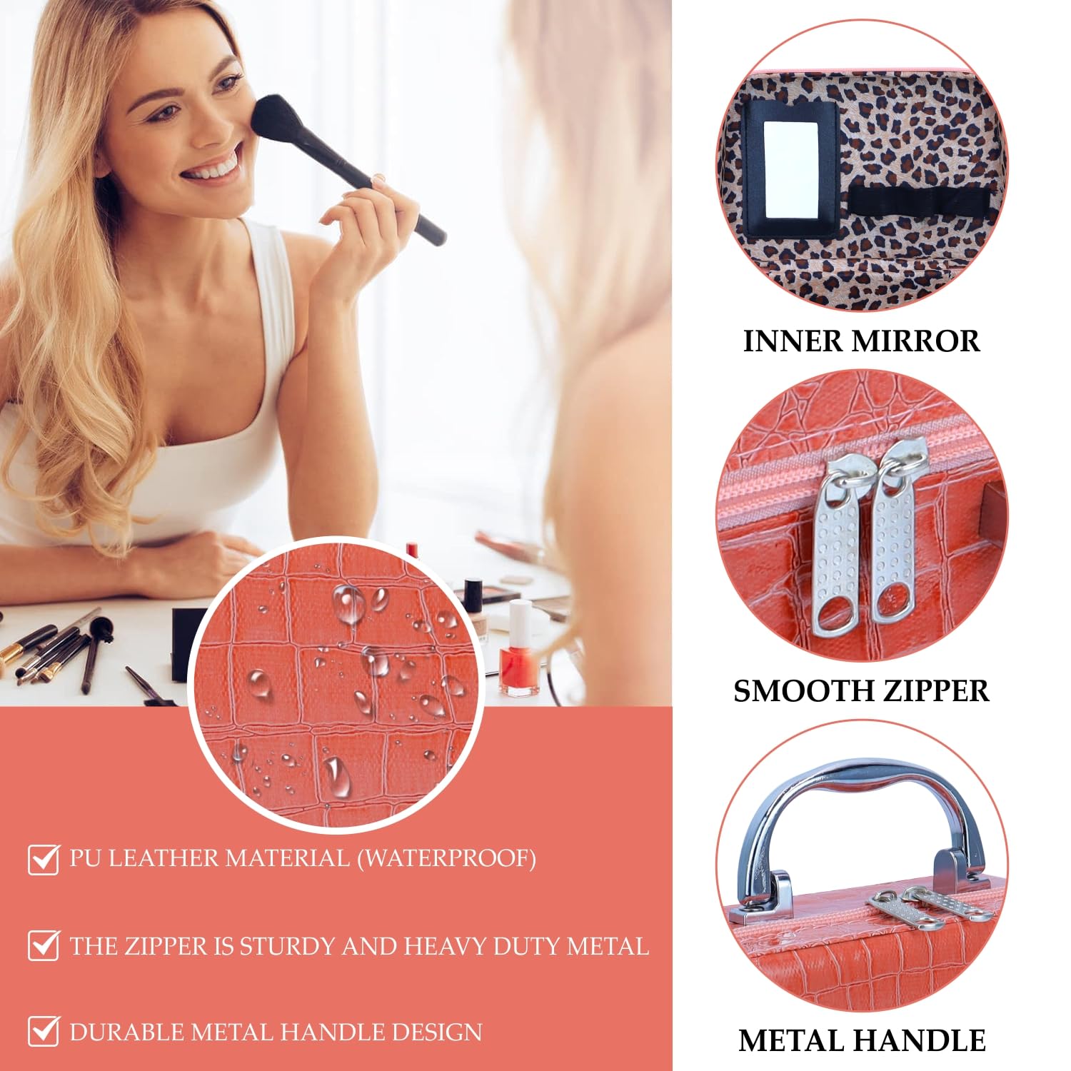 NFI Essentials Makeup Organizer with Mirror - Pink for Travel & Vanity