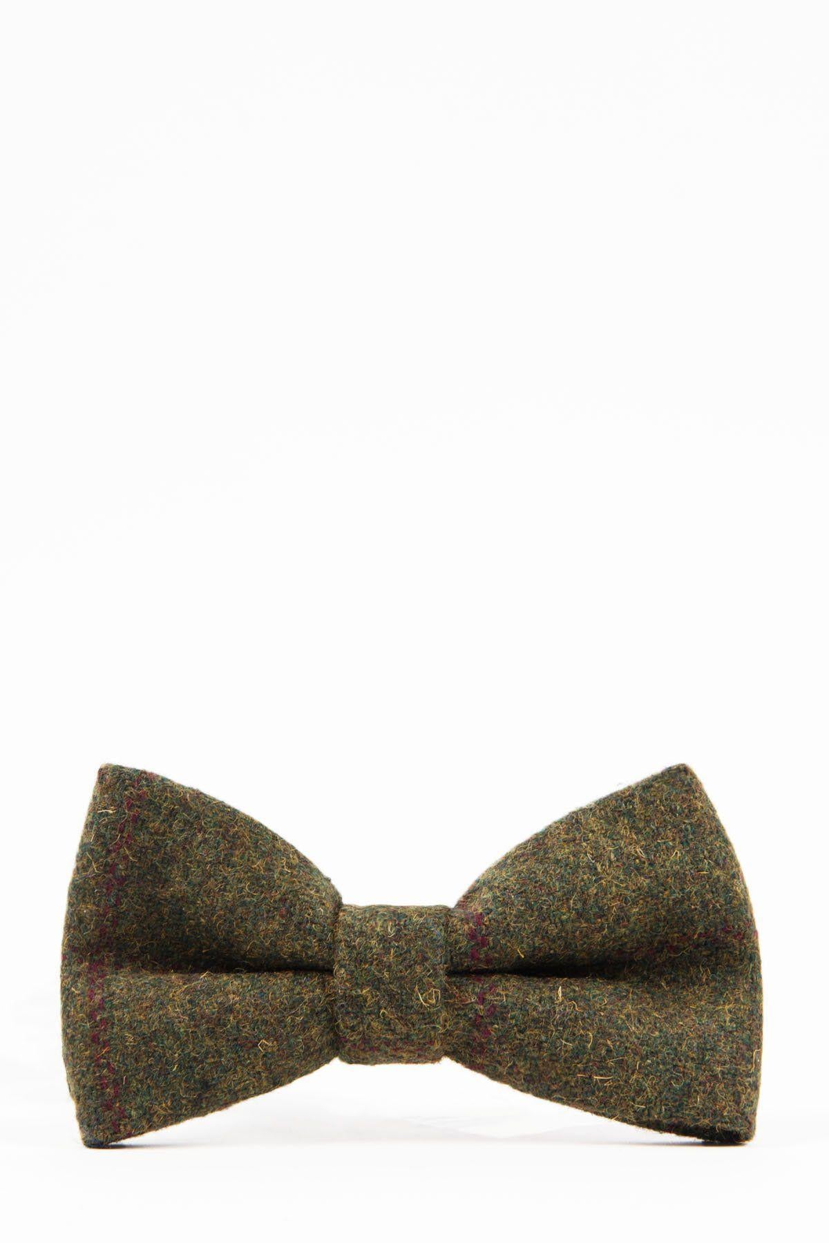 MITCHELL Tweed Olive Green Wine Check Bow Tie - Elegant Men's Fashion Accessory for Weddings, Parties & Formal Events