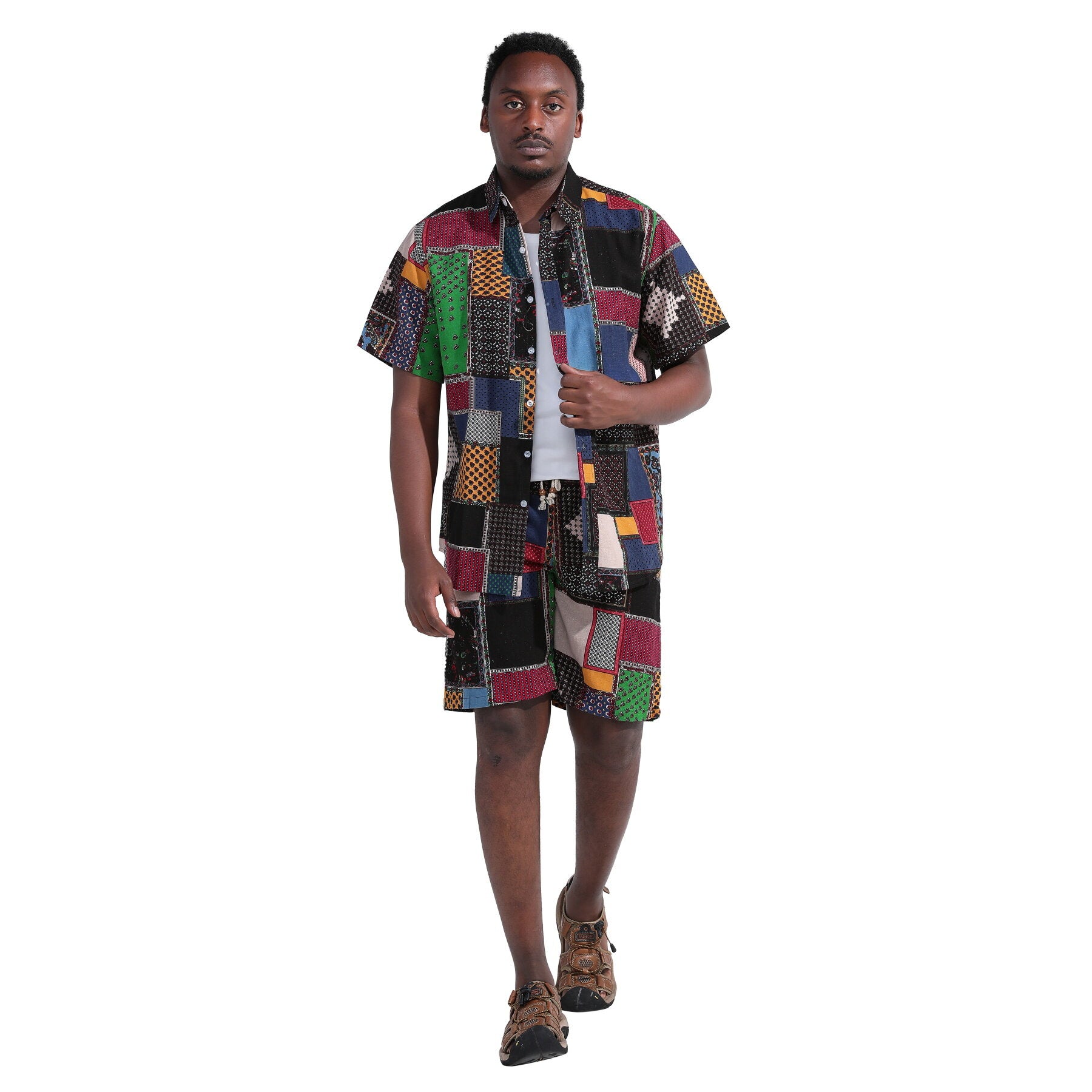2-Piece Multi-Colored Square Hawaii Summer Suit for Women - Beach Vacation, Pool Party & Tropical Getaway Outfit