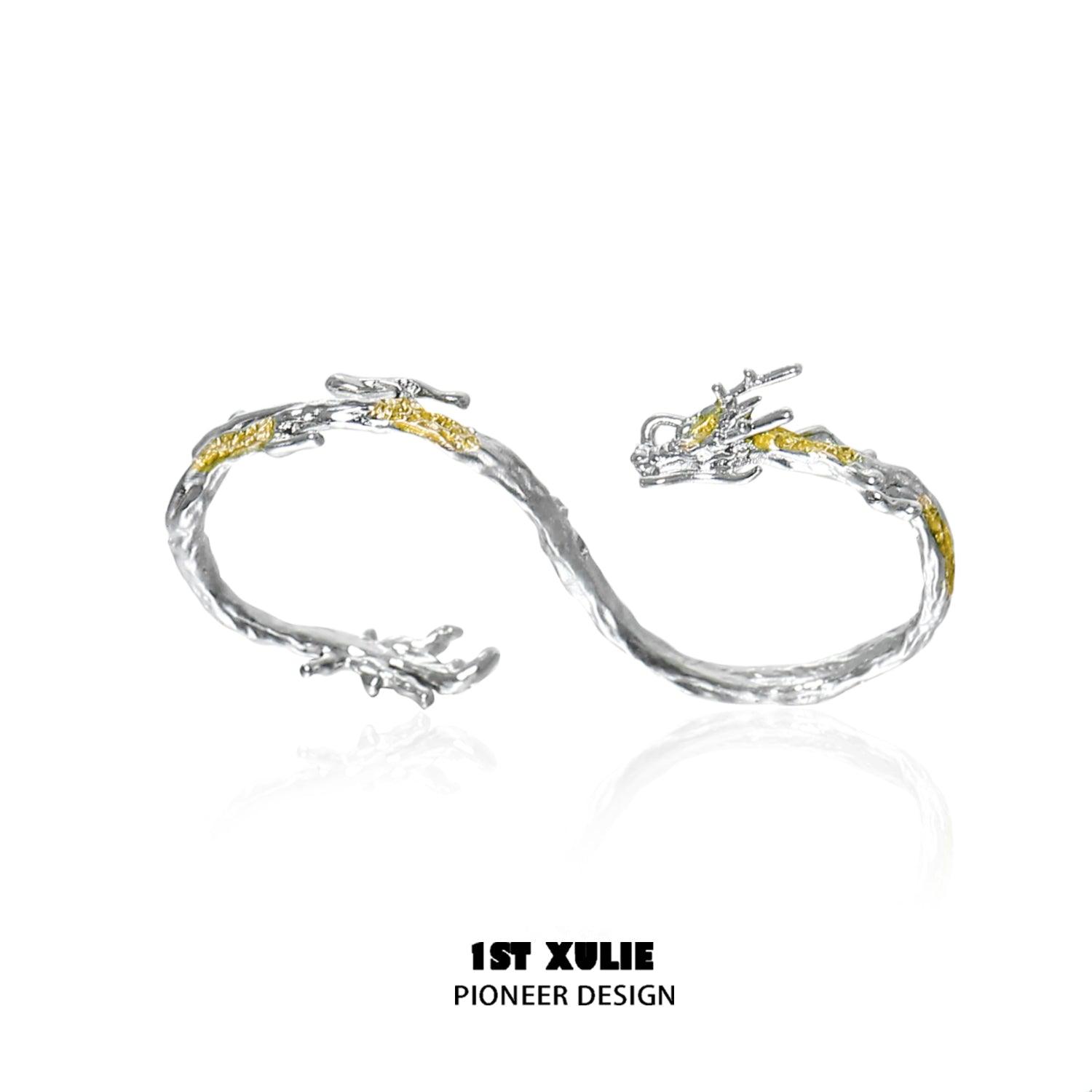 Loong S925 Sterling Silver Gold Dragon Double Hole Ring for Men & Women - Perfect for Gifts, Parties, and Everyday Wear