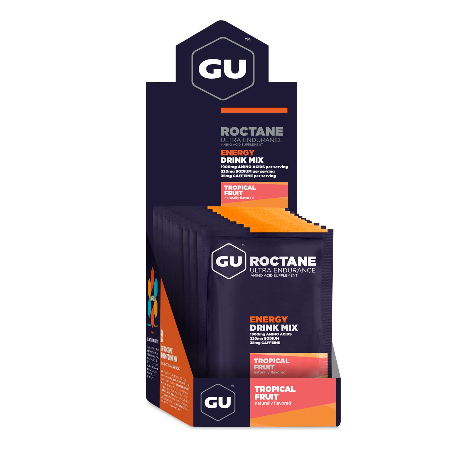 GU Energy Roctane Ultra Endurance Energy Drink Mix Powder - 10 Single Serve Packets, Tropical Fruit Flavor for Cycling, Running & Workouts - Lightweight Travel Size Energy Supplement for Athletes