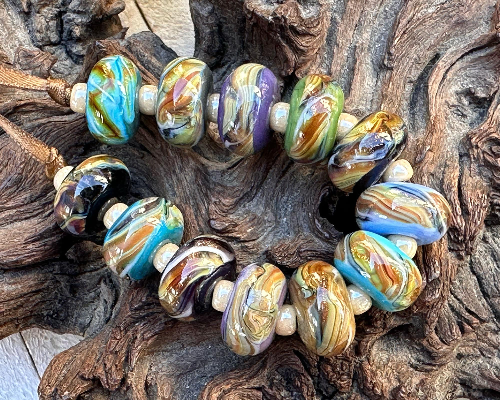 12-Piece Sparkling Organic Twist Lampwork Glass Beads Set for Jewelry Making - DIY Bracelets, Necklaces & Craft Projects (SRA Certified)