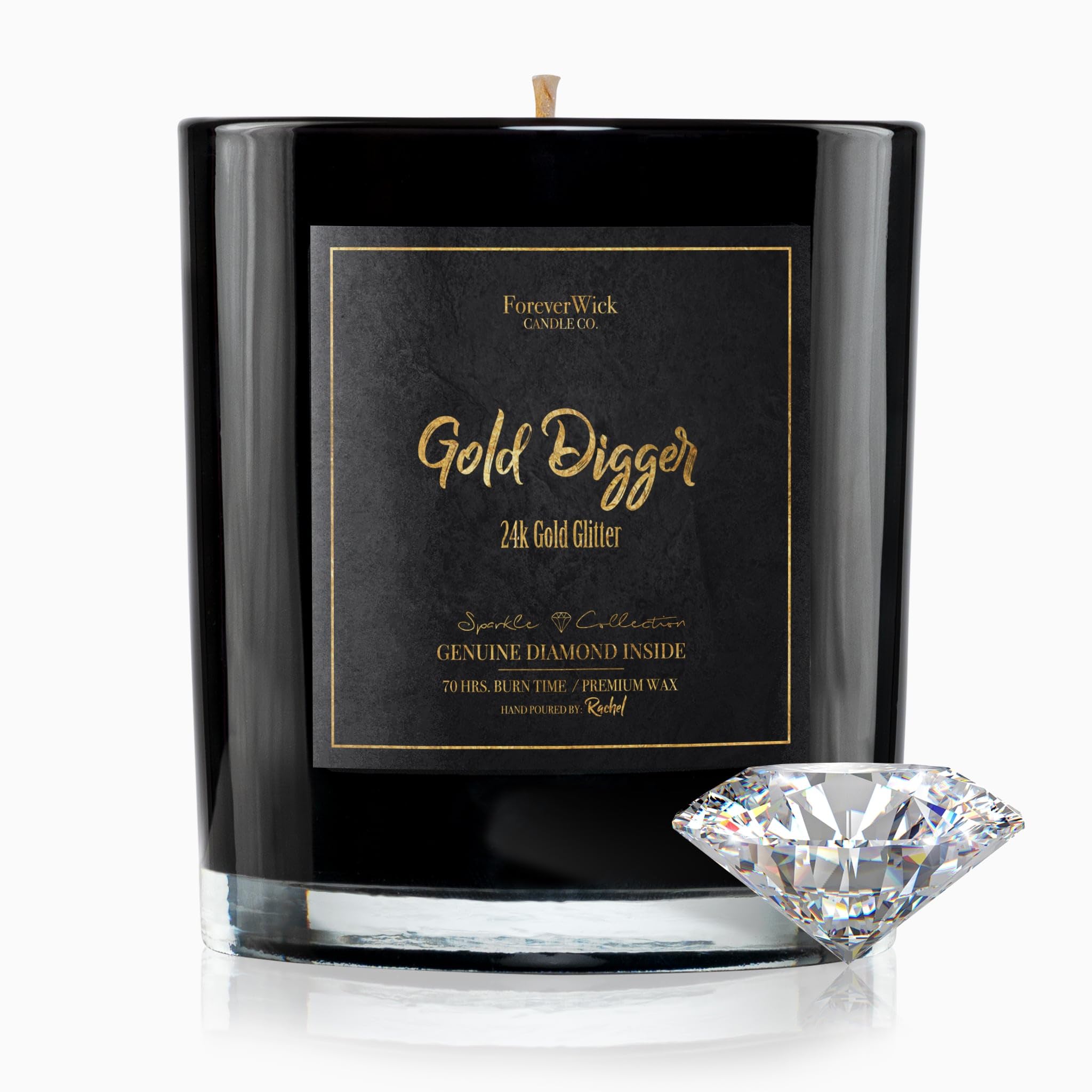 Gold Digger Sparkle Sandalwood & Amber Scented Soy Candle with Hidden Diamond Inside | 14oz All-Natural Organic Soy Wax Candle | 70-Hour Burn Time | Aromatherapy Gift for Women, Birthday, Anniversary | Perfect for Home Decor, Relaxation & Romantic Ambiance