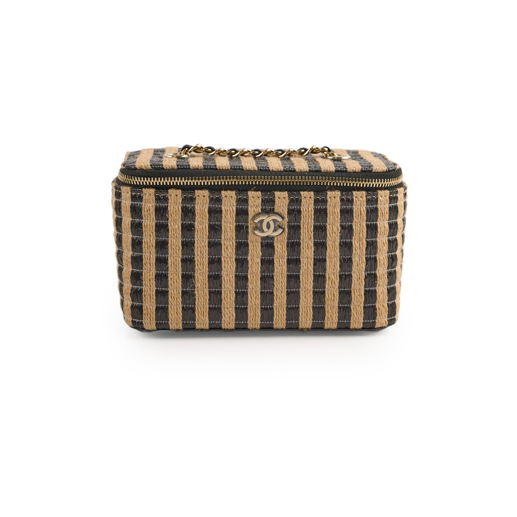 Chanel Raffia Stripe Vanity Case 30 Series - Luxury Woven Straw Cosmetic Bag for Women | Perfect for Travel, Beach & Everyday Use