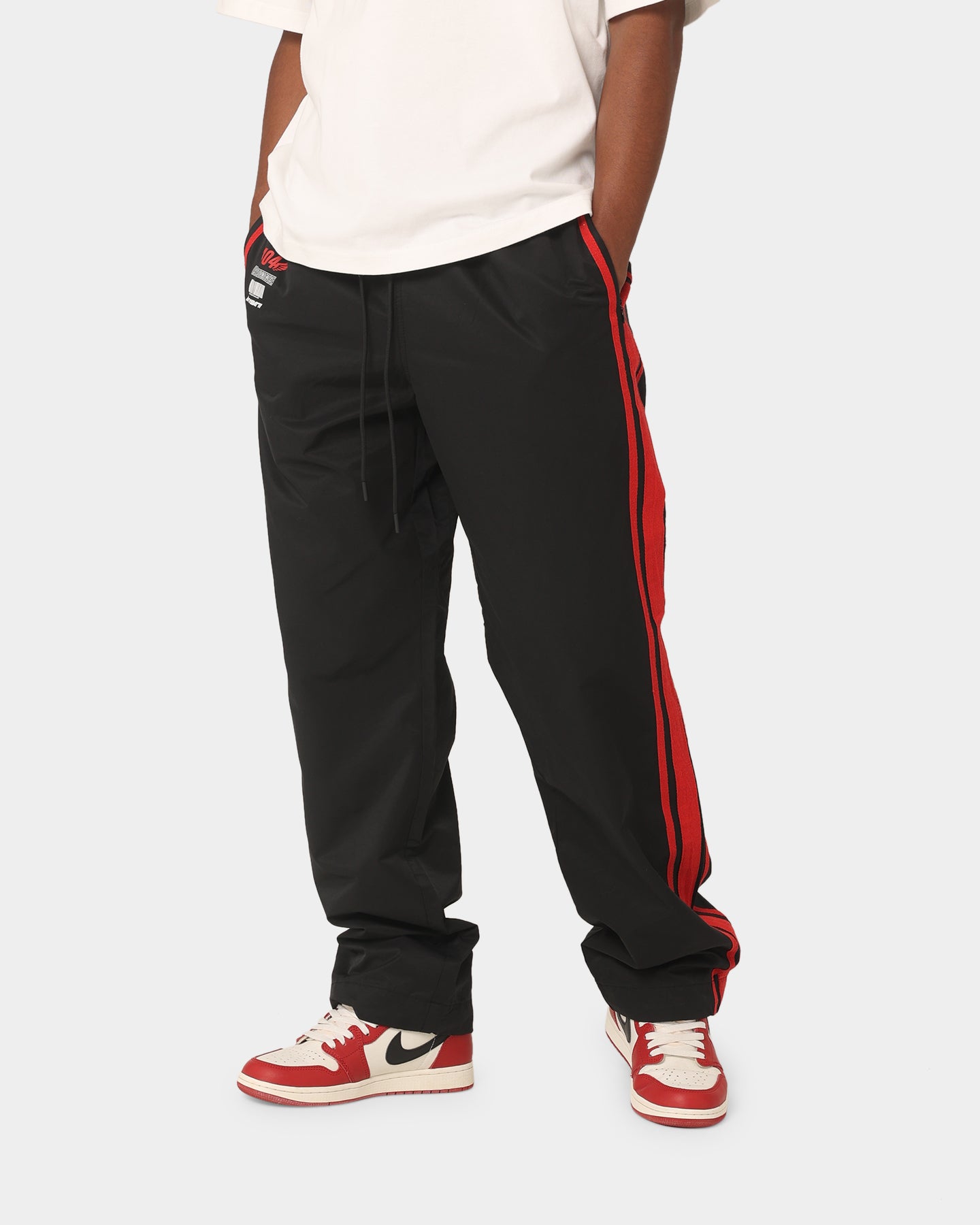 404 Racer Trackpant - Black/Red Athletic Joggers for Men & Women | Comfortable Running Pants for Gym, Workout & Casual Wear