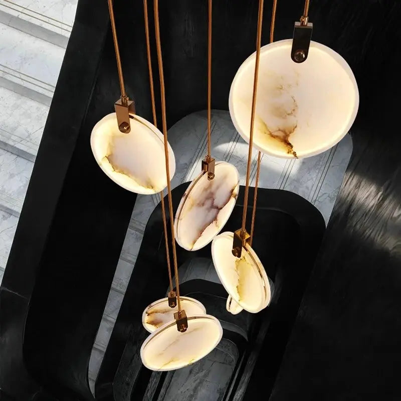 Tuya Marble Large Hanging Stairwell Lighting Chandelier - Modern Crystal Ceiling Light Fixture for Foyer, Dining Room & Living Room Decor