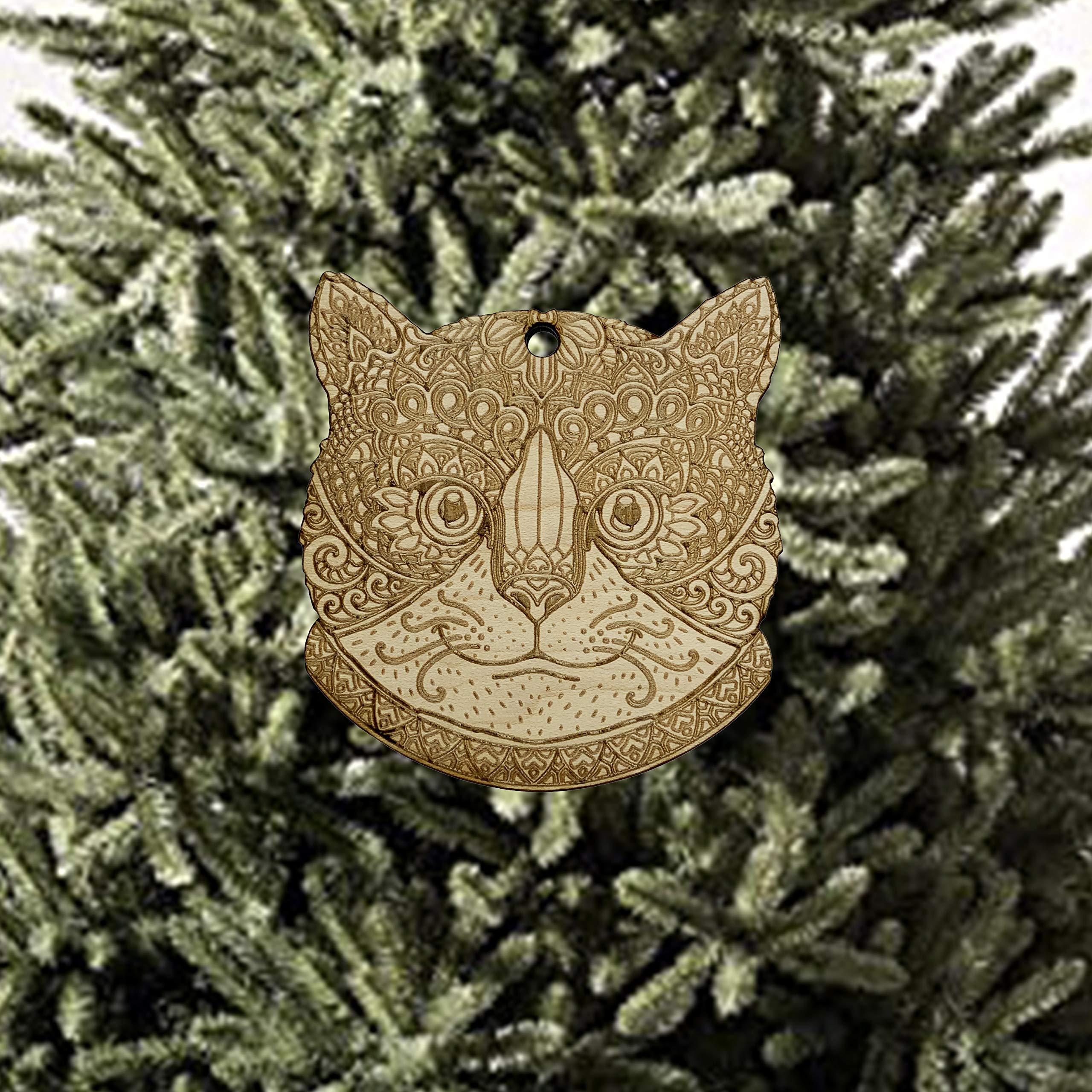 Handmade Raw Wood Cat Ornament - Unique Home Decor for Christmas Tree, Gift, or Shelf Display