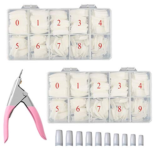 Belicia 200pcs Half Cover False Nails Tips - 10 Sizes Natural Artificial Nails with Storage Box & Nail Clipper - Perfect for Nail Salons, DIY Nail Art at Home, Parties & Special Occasions
