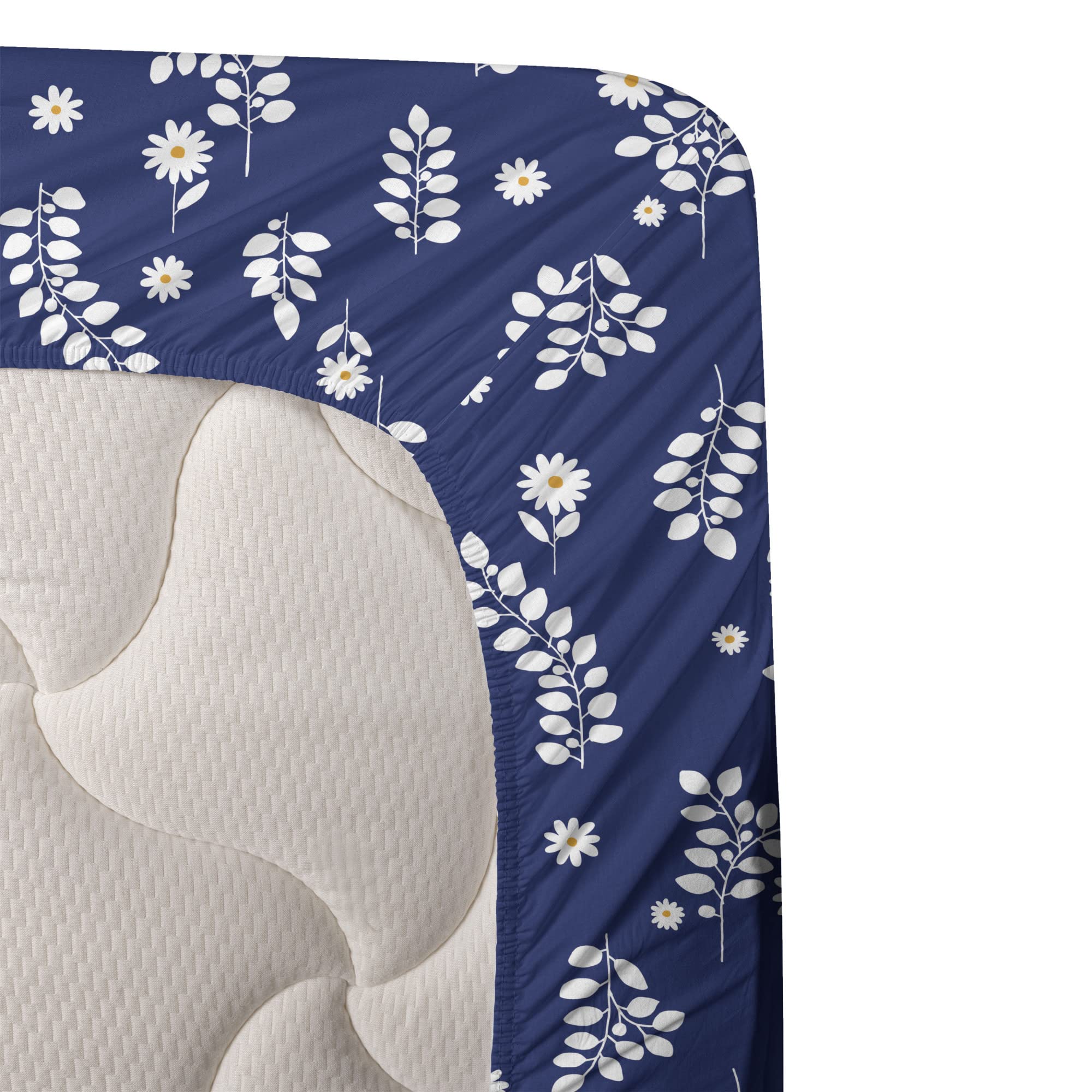 Ambesonne Floral King Sheet Set - 4 Piece Bedding with Silhouette Flowers & Leafy Branches, Dark Sky Blue Marigold | Soft Fitted & Flat Sheets + Pillowcases for Luxurious Bedroom Decor