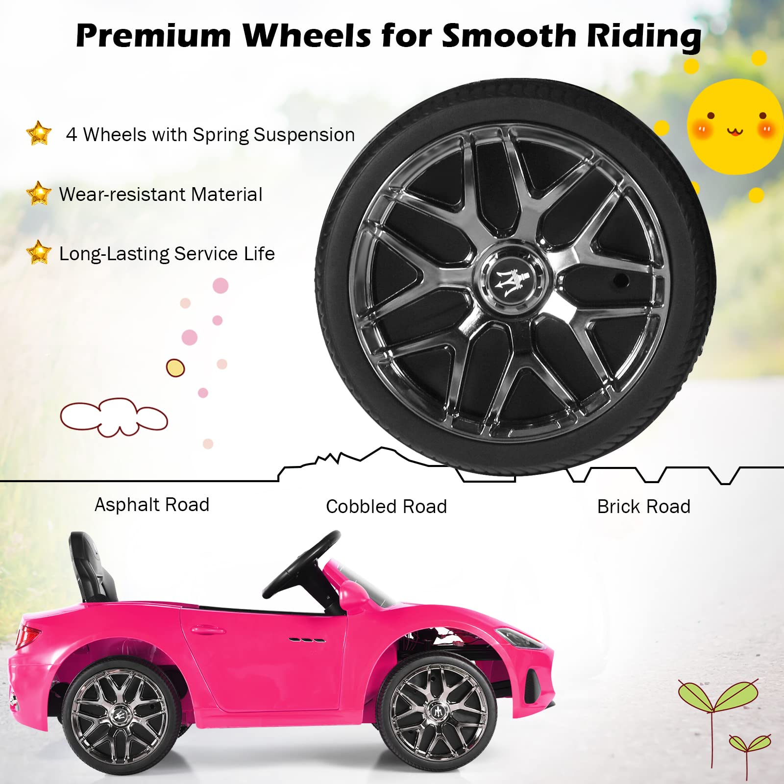 **Costzon 12V Pink Maserati Ghibli Ride-On Car for Kids – Remote & Manual Control, LED Lights, MP3 Player – Electric Toy Car Gift for Boys & Girls (Birthday, Outdoor Play, Indoor Fun)**