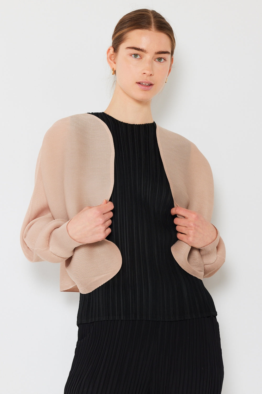 Marina West Swim Rib Pleated Puff Sleeve Bolero Cardigan - Stylish Cover-Up for Beach, Pool & Summer Outings