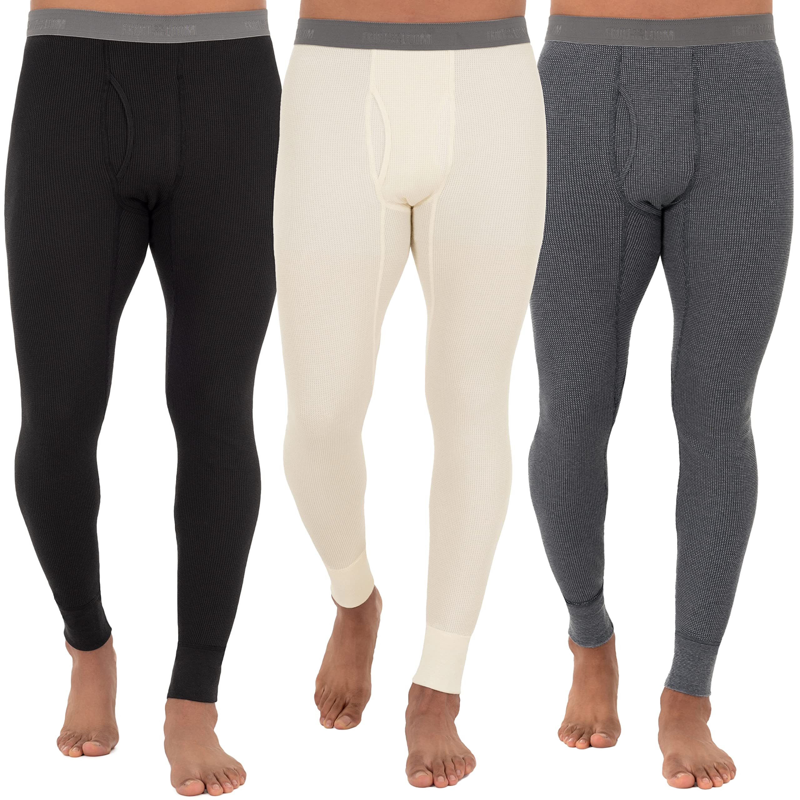 Fruit of the Loom Men's Recycled Premium Waffle Thermal Underwear Long Johns Bottom - Eco-Friendly Warm Base Layer for Winter, Camping & Outdoor Activities