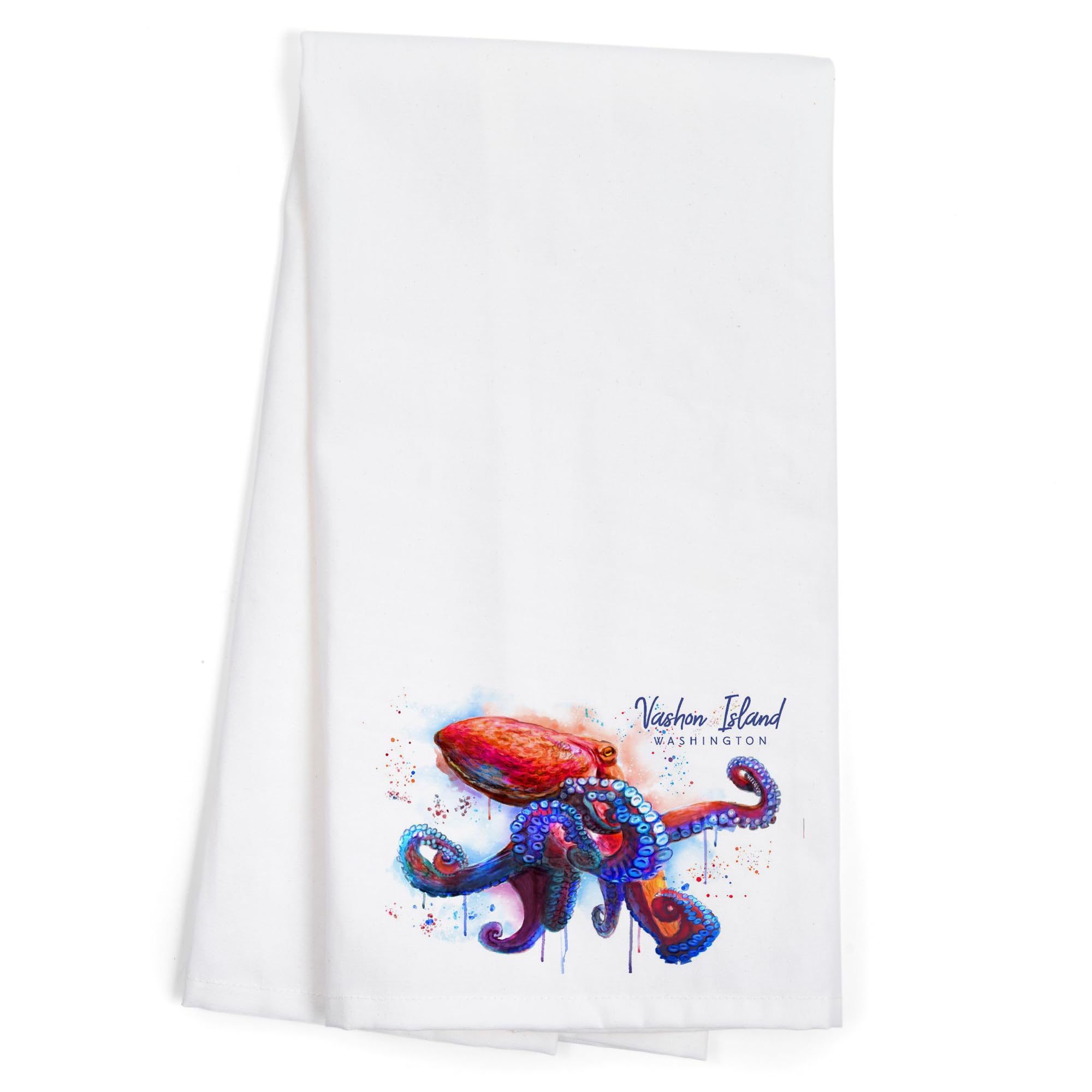 Lantern Press Vashon Island Washington Octopus Watercolor Tea Towel - 100% Cotton Decorative Hand Towel for Kitchen & Home Decor - Perfect for Dish Drying, Gift Giving & Coastal Themed Decor