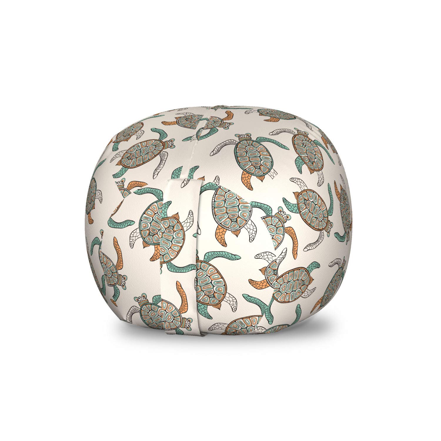 Ambesonne Ethnic Toy Storage Bag Chair - Traditional Turtle & Geometric Design Stuffed Animal Organizer - Washable Small Size Dark Peach Seafoam - Perfect for Kids' Room, Nursery, and Playroom Organization