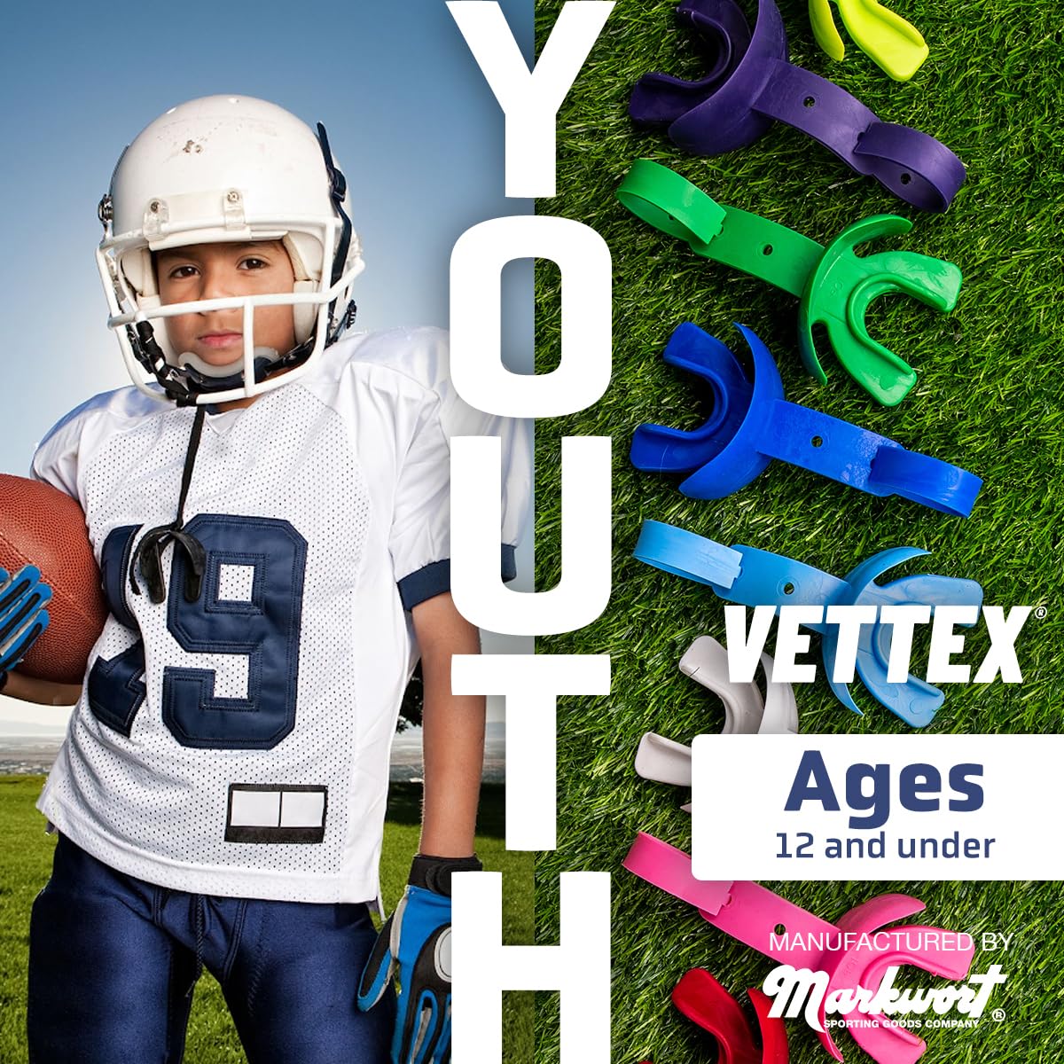 Markwort Vettex Doubleguard Mouthguard for Football, Lacrosse, Braces - Breathable Lip Protection Mouth Guard with Strap - Youth & Adult Sports Safety Gear - Perfect for Football, Hockey, Rugby, and Martial Arts Training